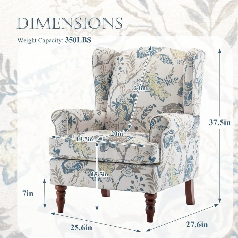 Floral Accent Chair, High Back Upholstered Armchair with Solid Legs, Leisure Single Sofa Chair for Living Room, Bedroom