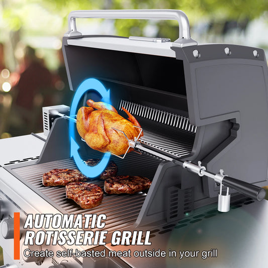 SucceBuy 39-56inch Universal Grill Rotisserie Kit for Grills Electric BBQ Grill w/Motor Stainless Steel Automatic Grilling Kit