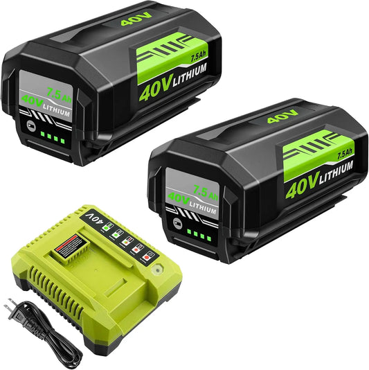 2Pack 7.5Ah Replacement for Ryobi 40V Battery and Charger Combo Compatible with Ryobi 40 Volt Battery OP40601 OP40602 OP4050