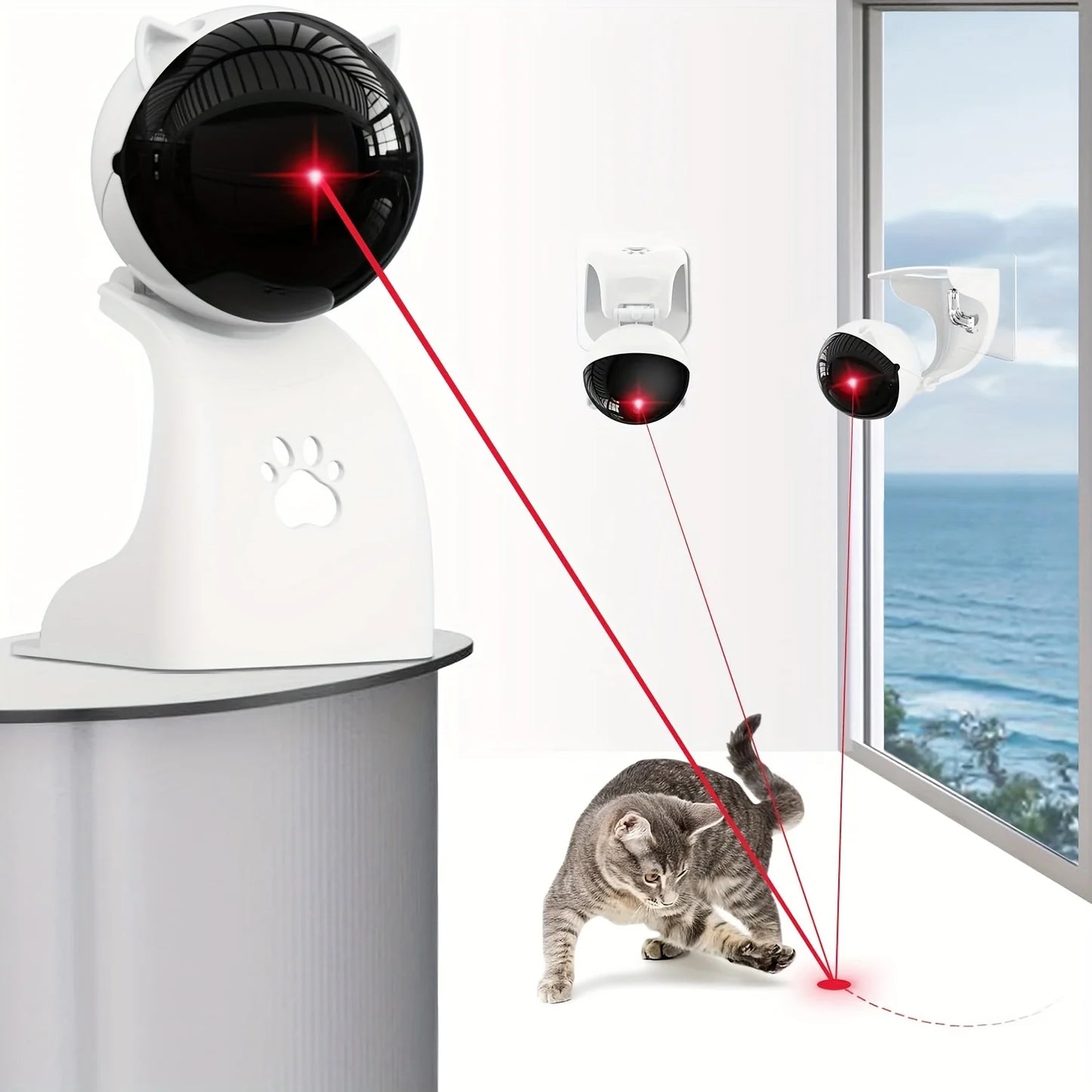 Interactive Laser Pointer Cat Toys For Indoor Cats, Automatic Cat Laser Toys For Bored Indoor Adult Cats/Kittens/Dogs, USB Rechargeable, 3 Sport Modes, Can Be Hung Or Placed, Suitable For Holiday Gifts, Christmas Gifts.