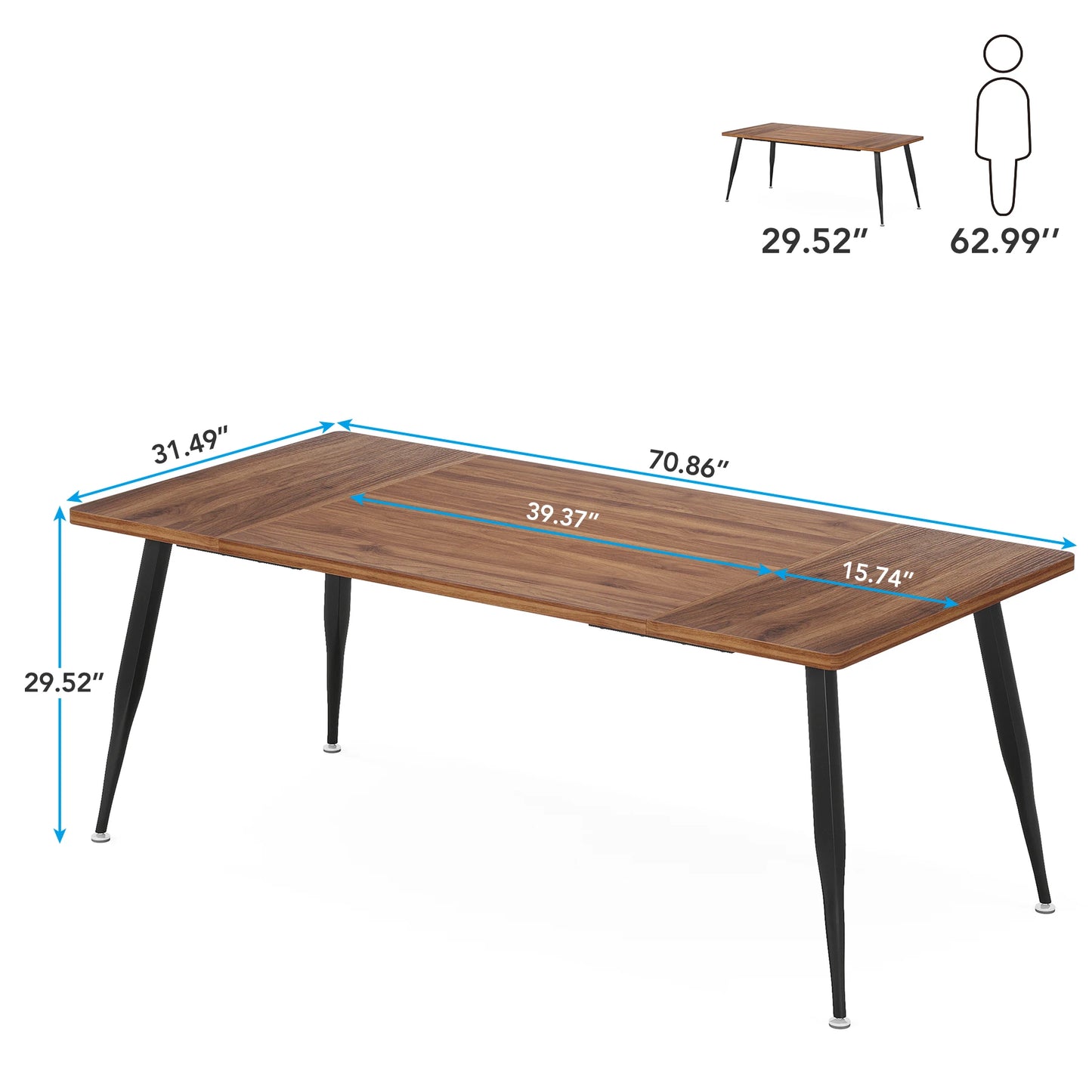 Tribesigns Dining Table180x80x75cm, Spacious Rustic Industrial Table for 6-8 People, Sturdy Metal Legs & Modern Faux Wood