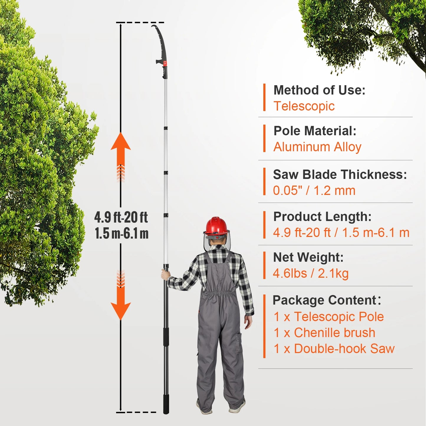 SucceBuy Manual Pole Saw Extendable Tree Pruner Sharp Steel Blade for Branches Trimming with Lightweight Aluminum Alloy Handle