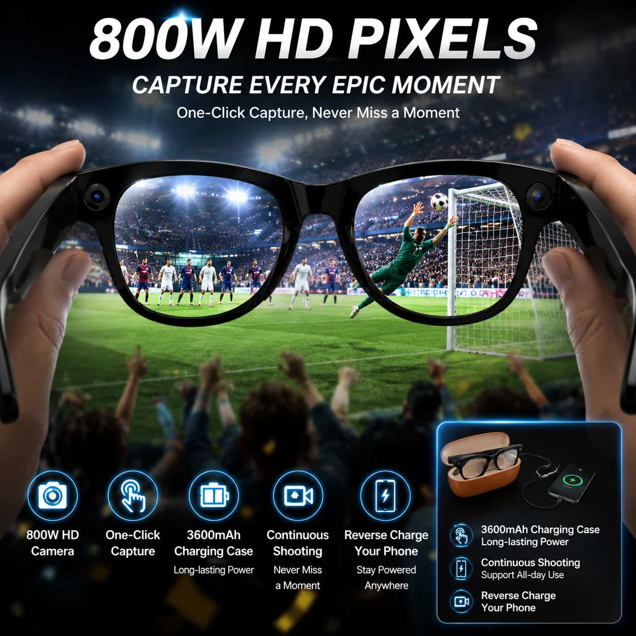 2026 New 3600mAh Large Battery Smart Glasses 8MP HD Camera Video Recording AI Photo Recognition Translation Voice Sunglasses Men