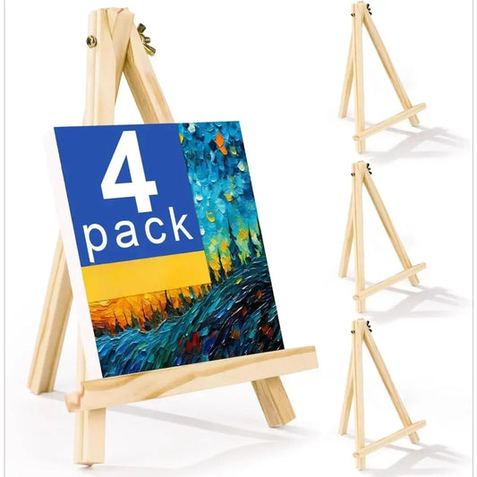 4 packs of 9-inch wooden easels, easel holders for painting canvases, arts and crafts, tripods, painting party easels