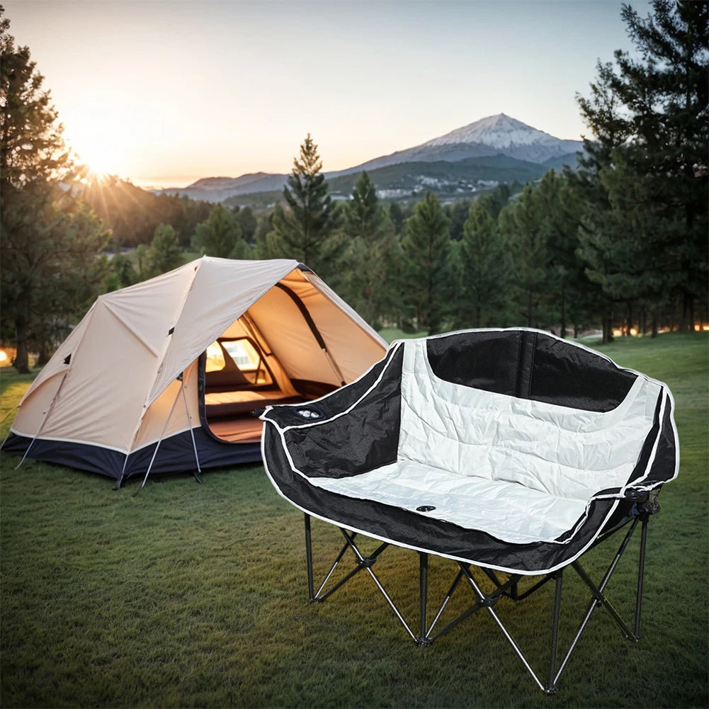 Double Camping Chair Folding Loveseat Chair with Cup Holder and Carry Bag Portable Camping Bench Padded Lawn Chairs for Adults