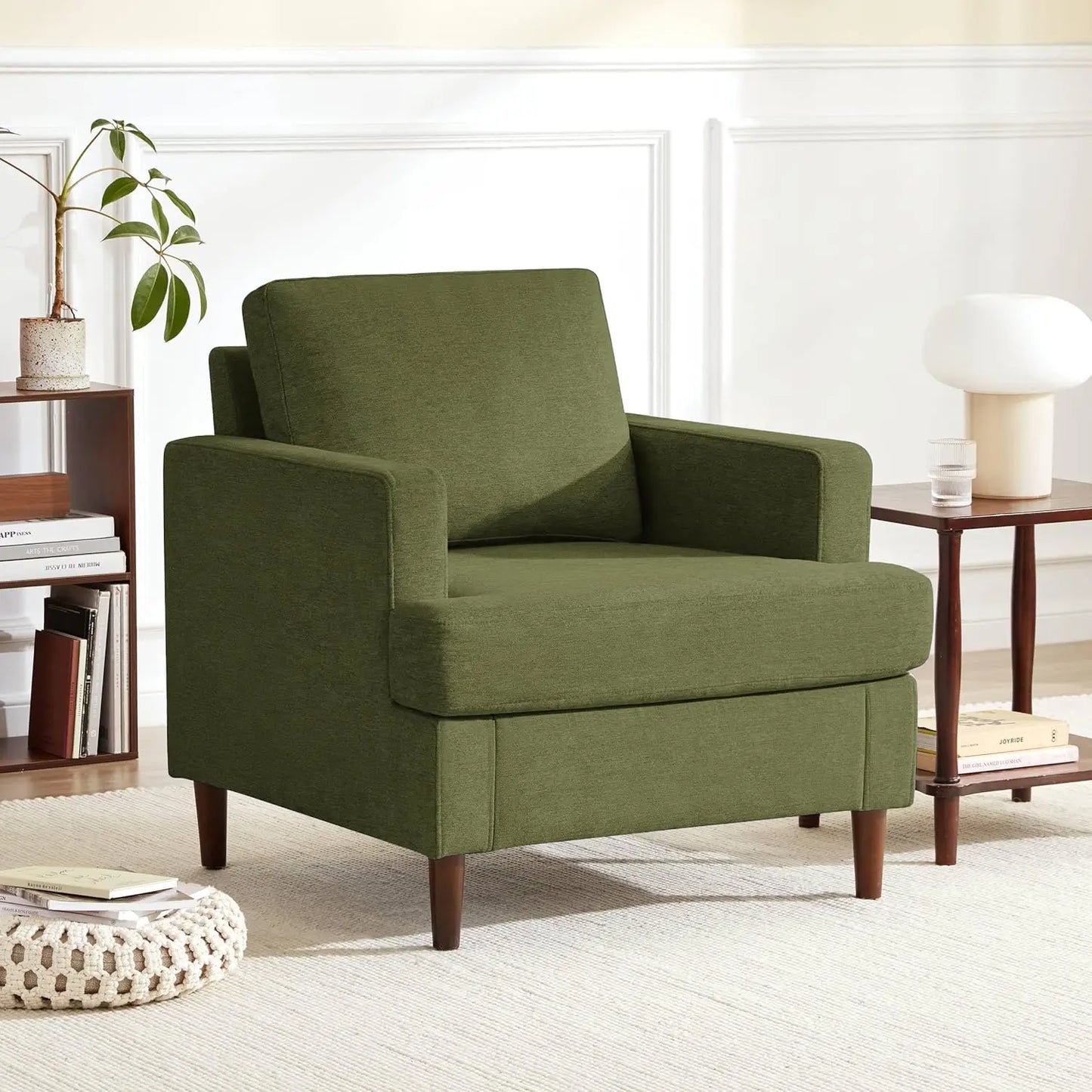 Mid-Century Accent Chair,Modern Linen Fabric Armchair for Living Room,Comfy Upholstered Reading Accent Chairs for Bedroom