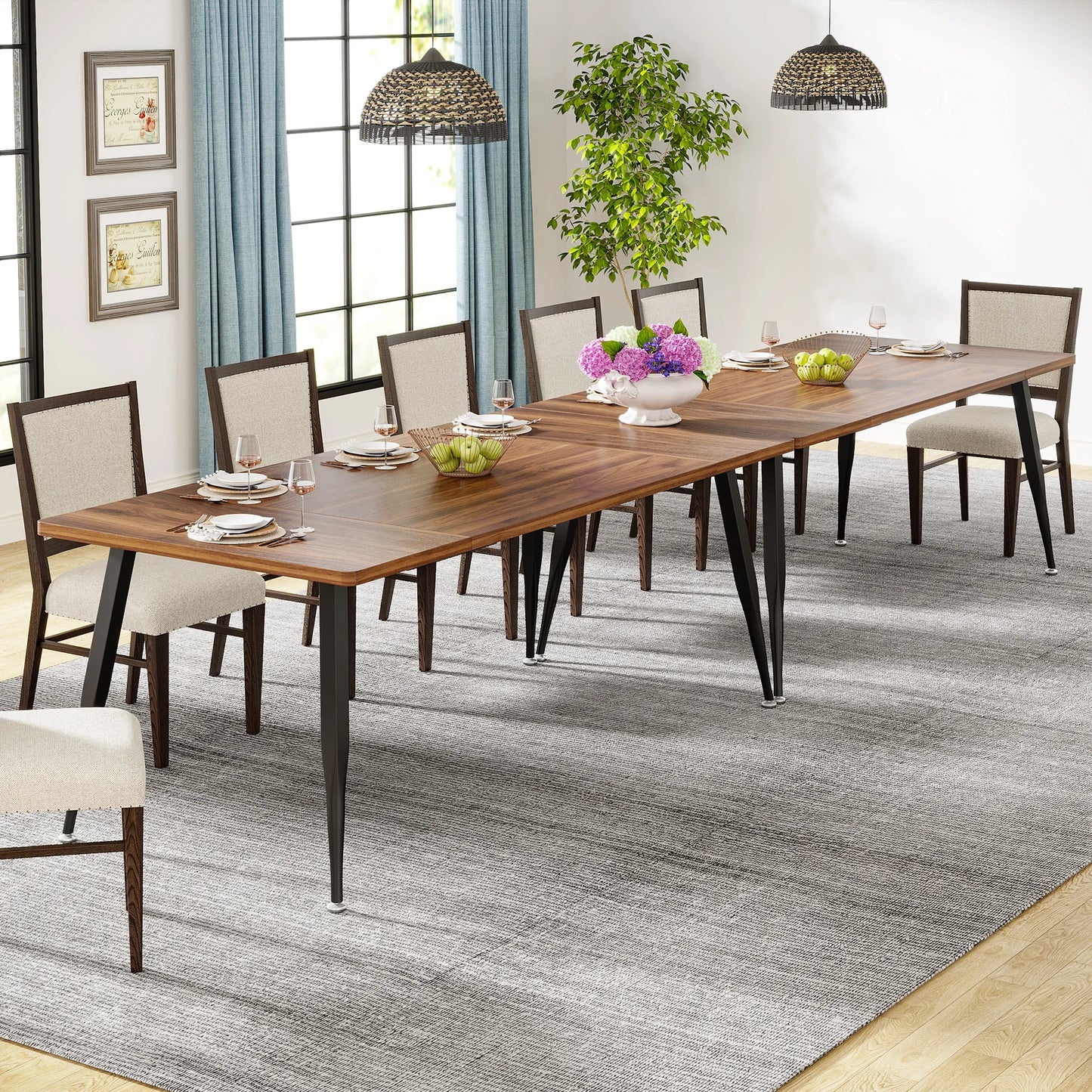 Tribesigns Dining Table180x80x75cm, Spacious Rustic Industrial Table for 6-8 People, Sturdy Metal Legs & Modern Faux Wood
