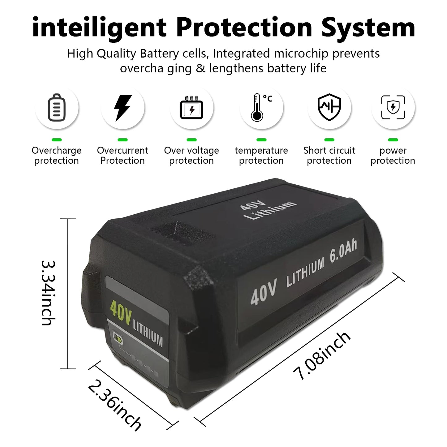 OP4060 40V 6.0Ah Li-Ion Battery For Ryobi OP4060 OP4050 OP4030 OP4026 RY40200 OP4040 RY40430 RY40770 RY40440 100% Brand New