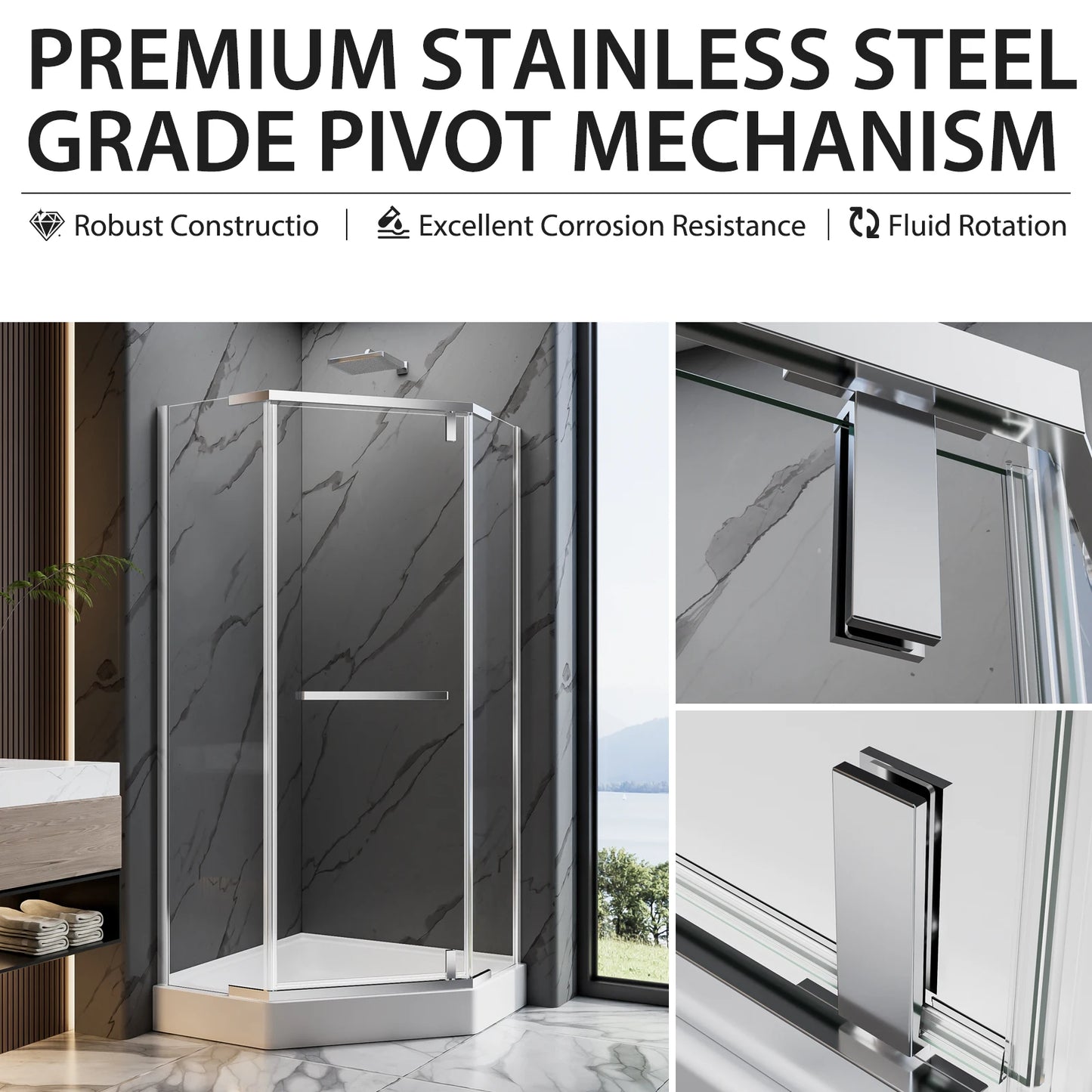 36"D x 36"W x 72"H Neo-Angle Shower Door, 1/4" SGCC Tempered Glass with Explosion-Proof Film, Chrome Stainless Steel Frame