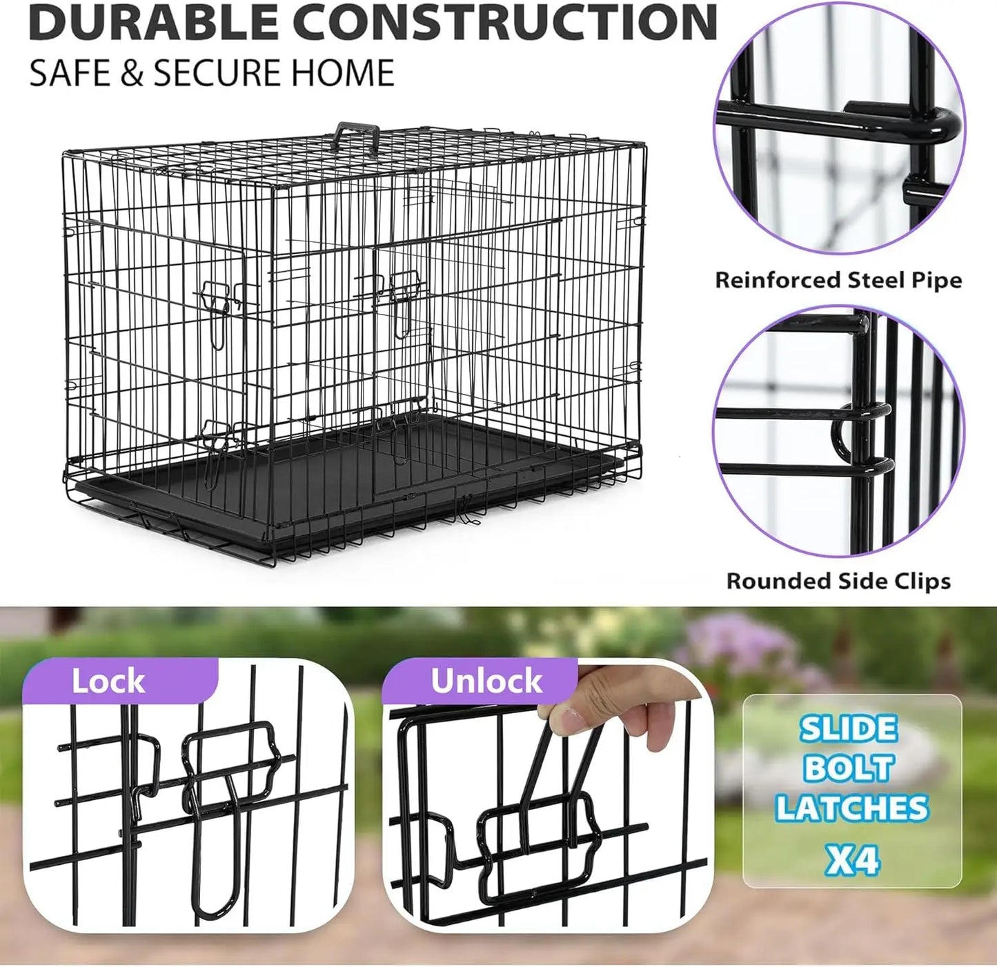 BestPet | Dog Crate | 48" | Blue | Foldable Metal Kennel with Double Doors, Secure Slide-Bolt Latches, Leakproof Tray |