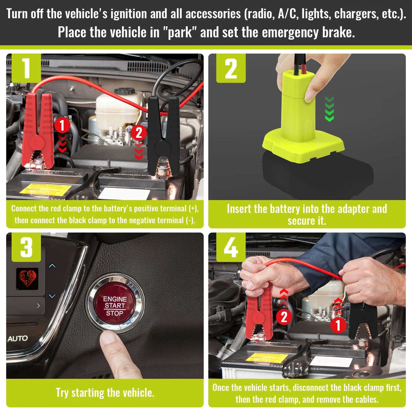 Kzreect Portable Emergency Car Jump Starter Adapter Compatible with Ryobi 18V Battery, 8AWG 5.9FT Jump Starter (No Battery)