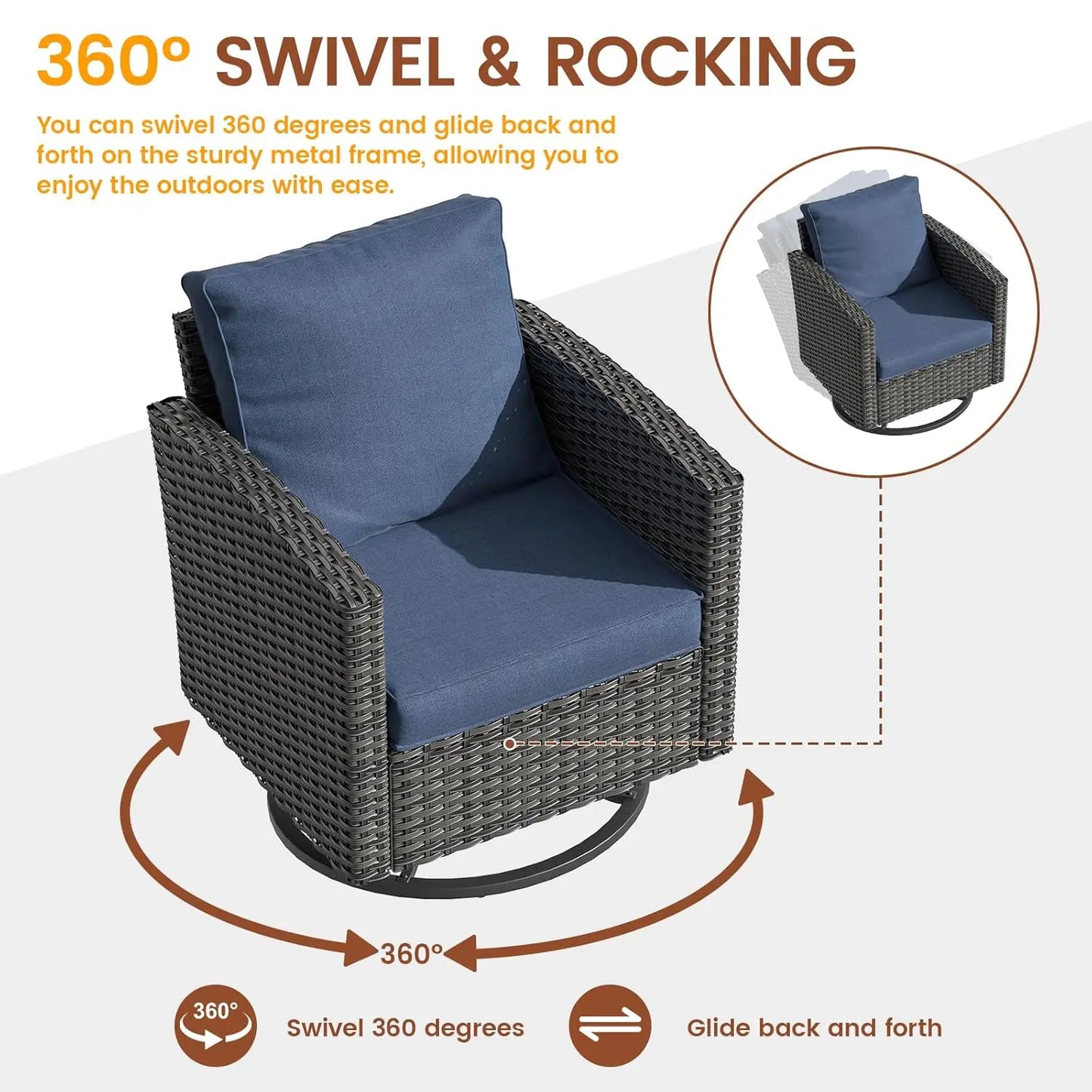 6pc Gray PE Rattan Sectional Sofa Set Swivel Chair & Side Table 4" Cushions Patio Garden, Customized