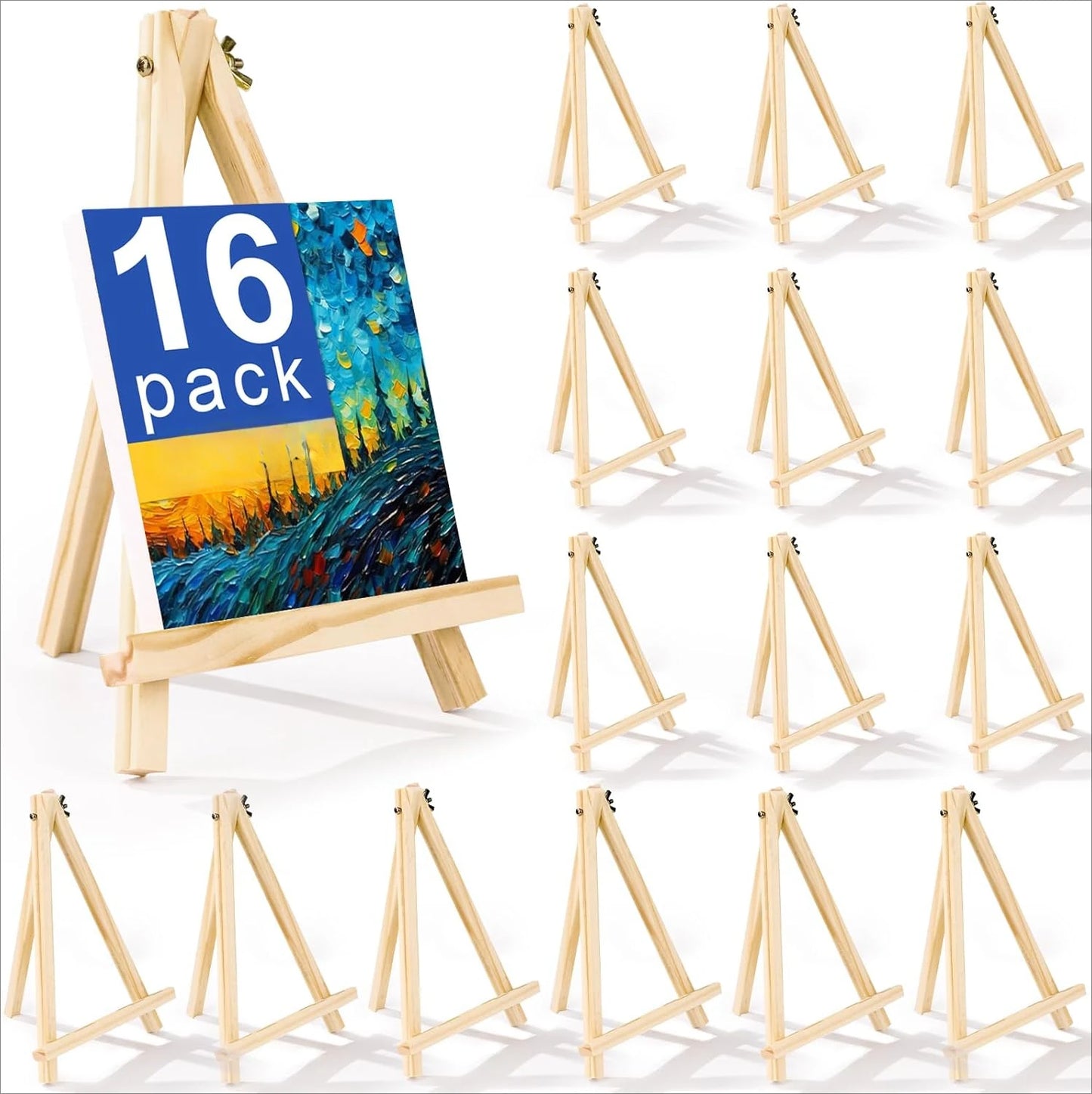 4 packs of 9-inch wooden easels, easel holders for painting canvases, arts and crafts, tripods, painting party easels