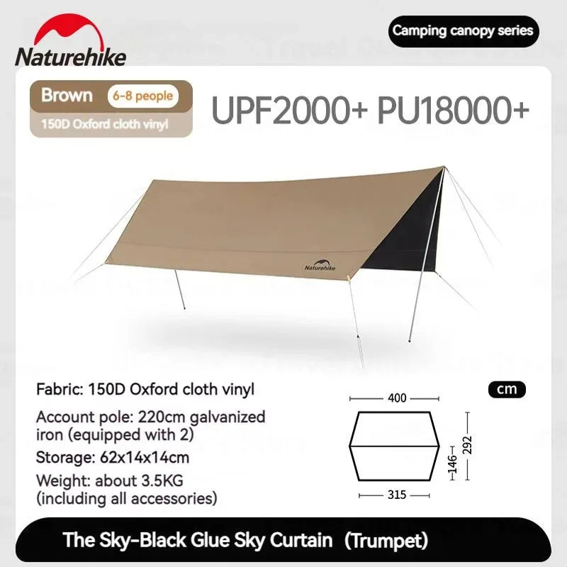 Naturehike Large Camping Waterproof Canopy Camping Sun Shelter Summer Anti-UV UPF2000+ Family Ourdoor Park Beach Tent Tarp