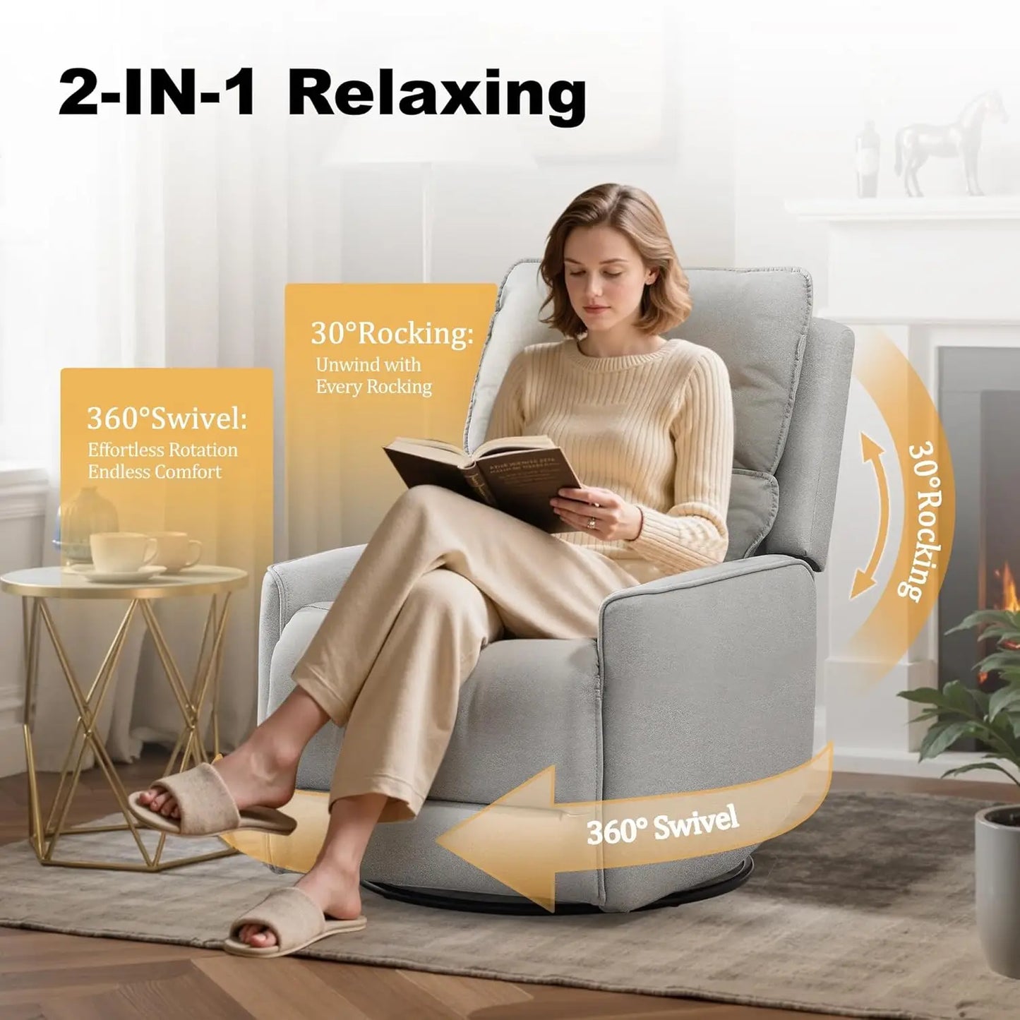 Recliner Chair 360 Swivel Rocker Recliner Chairs for Adults, Small Recliners for Small Spaces, Upholstered Nursery, Customized