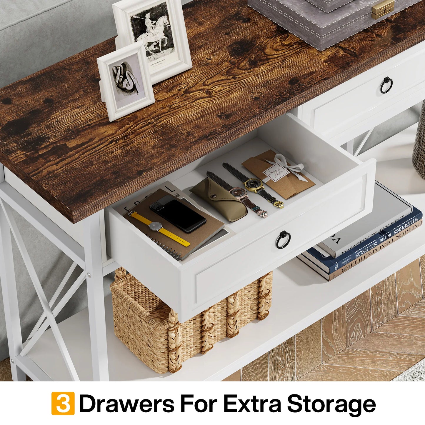 Tribesigns 70.8" Console Table with 3 Drawers, Farmhouse Entryway Table with Storage Shelf, Narrow Long Sofa Foyer Table for Ent