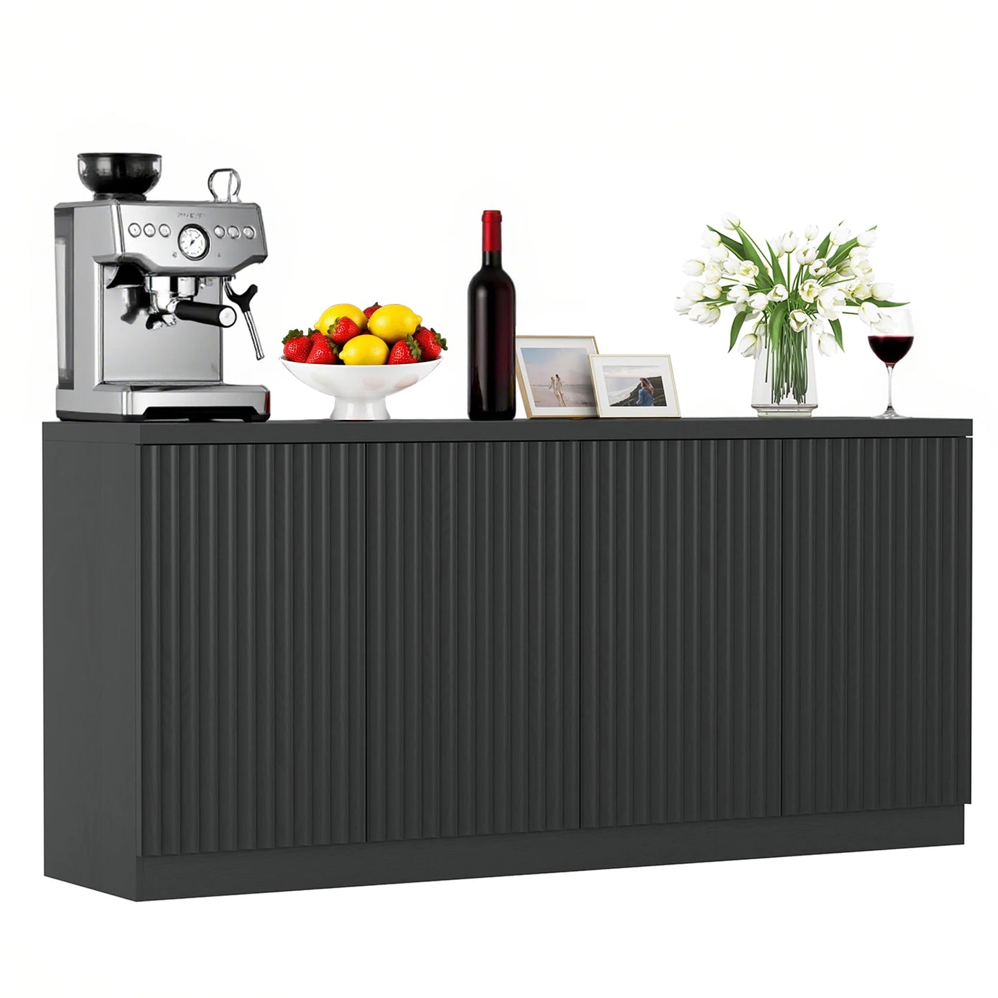 63‘’Fluted Sideboard with Storage 4 Doors & Adjustable Shelves Buffet Cabinet Large Modern Credenza Accent Console Cabinets