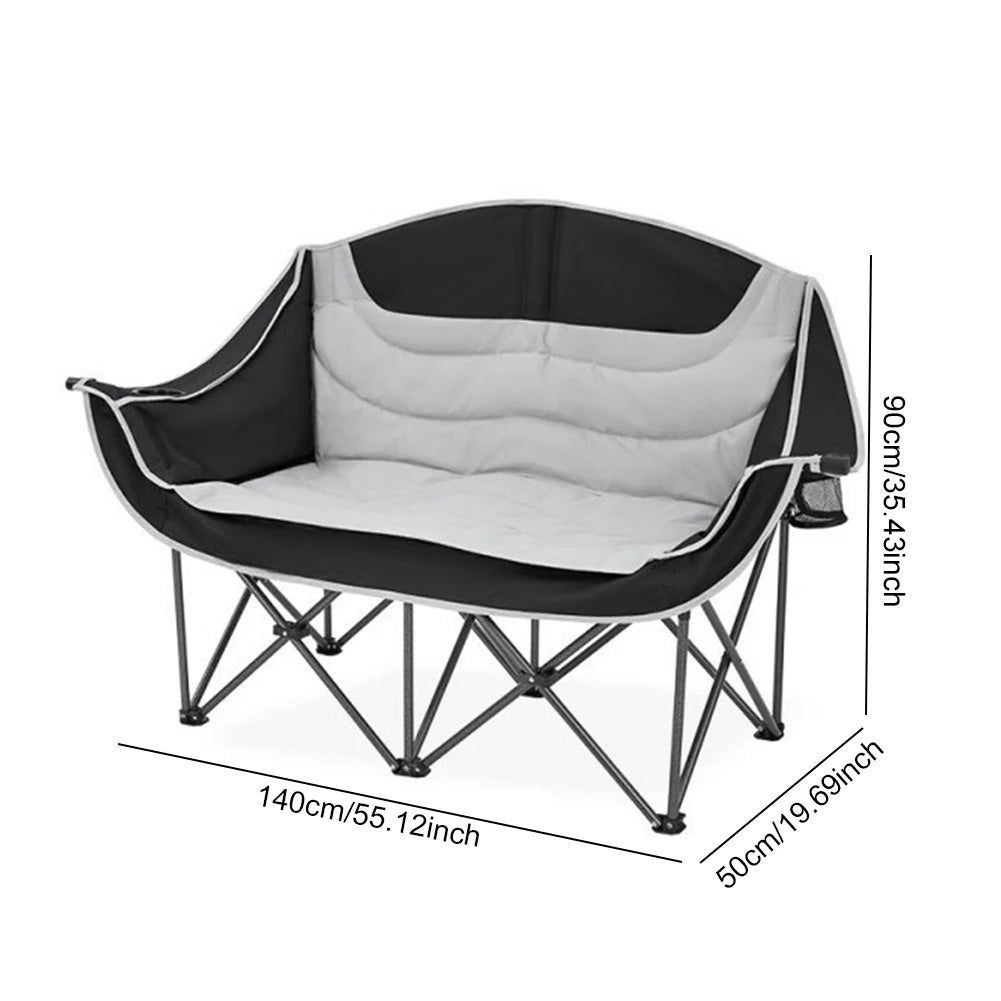 Double Camping Chair Folding Loveseat Chair with Cup Holder and Carry Bag Portable Camping Bench Padded Lawn Chairs for Adults