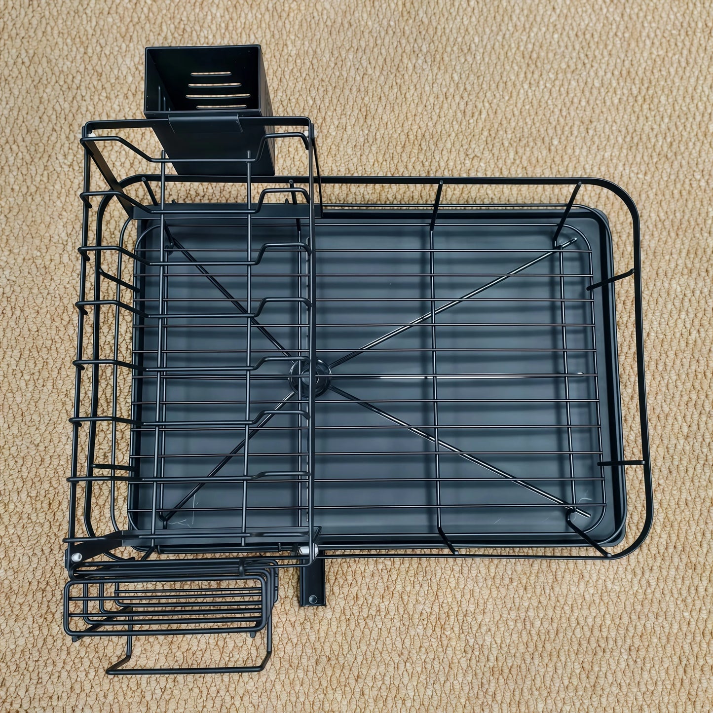 2-Tier Expandable Dish Drying Rack, Metal Kitchen Dish Rack and Drainboard Set with Knife Fork Holder & Cutting Board Organizer for Countertop