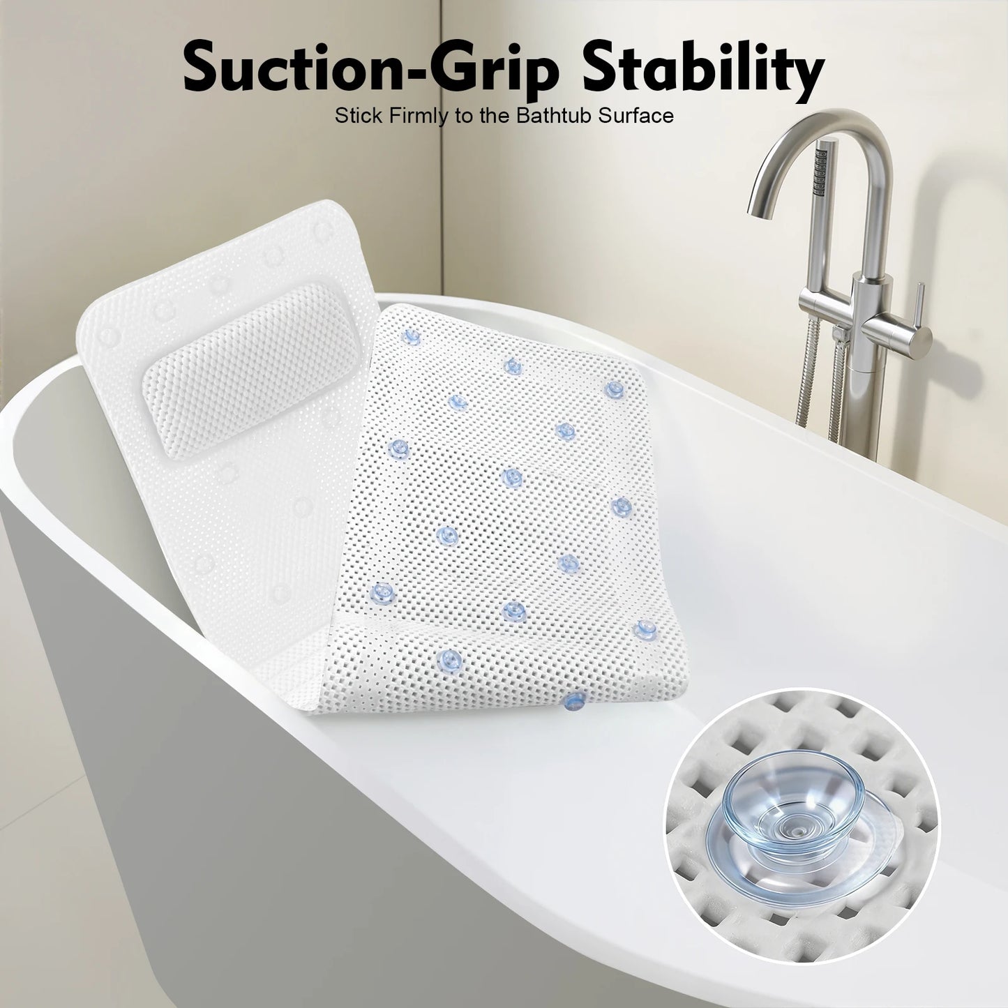 Bathtub Mat with Pillow, PVC Foaming Bath Tub Cushion for Adults, Lightweight & Machine Washable Breathable Mat for Home/Spa
