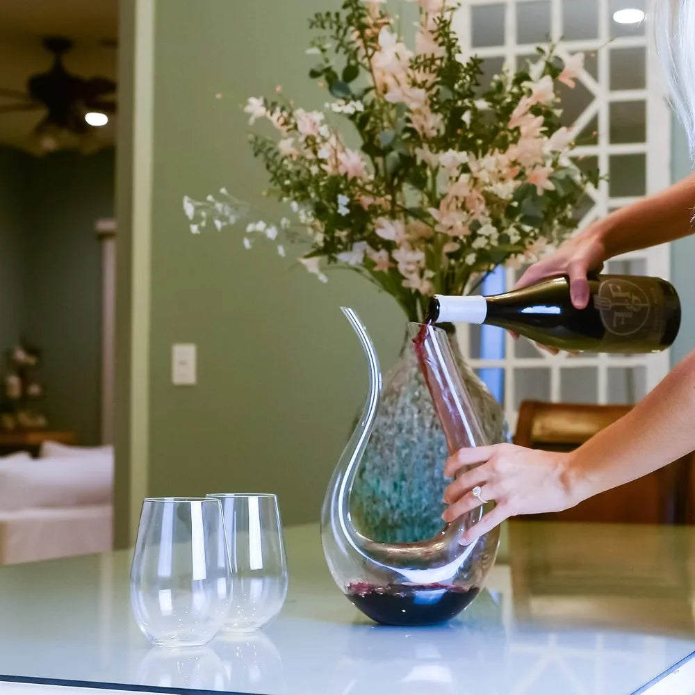 Wine Decanter, 100% Hand Blown Lead-free Crystal Glass Red Wine Carafe U Shape Wine Aerator