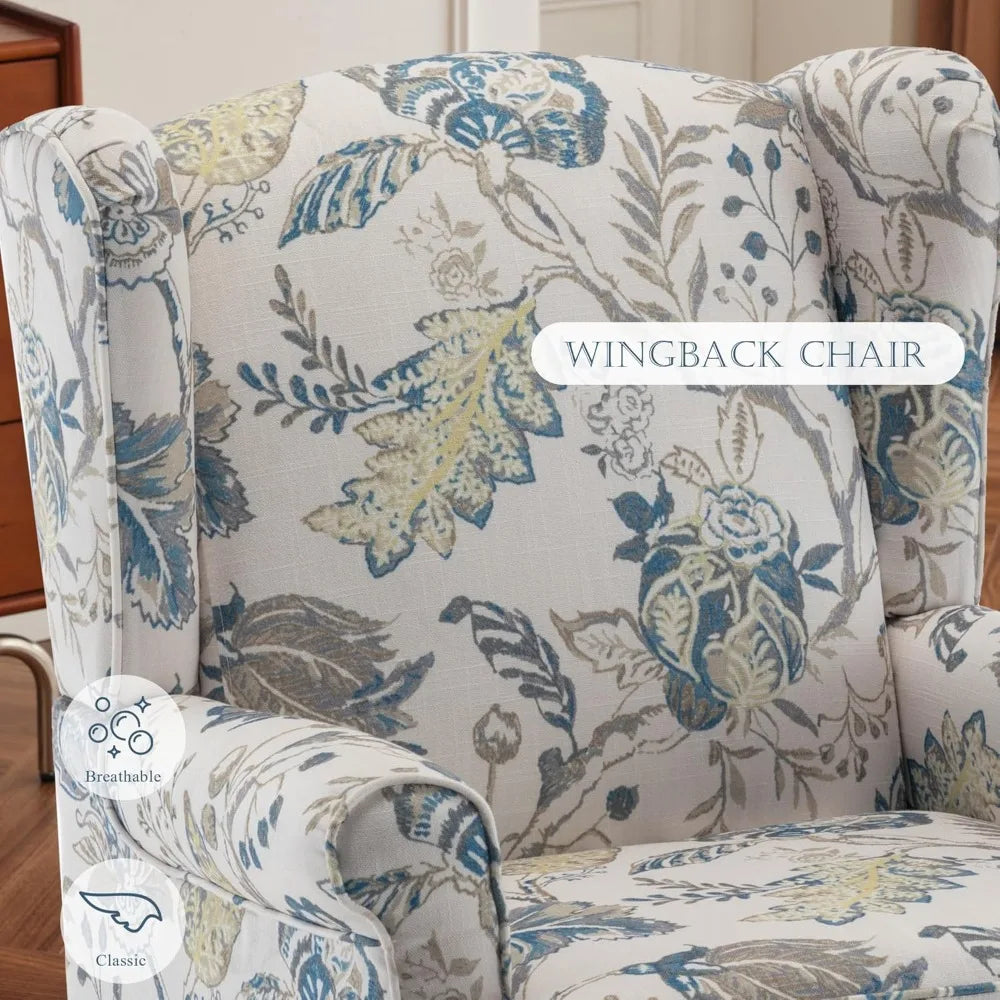 Floral Accent Chair, High Back Upholstered Armchair with Solid Legs, Leisure Single Sofa Chair for Living Room, Bedroom