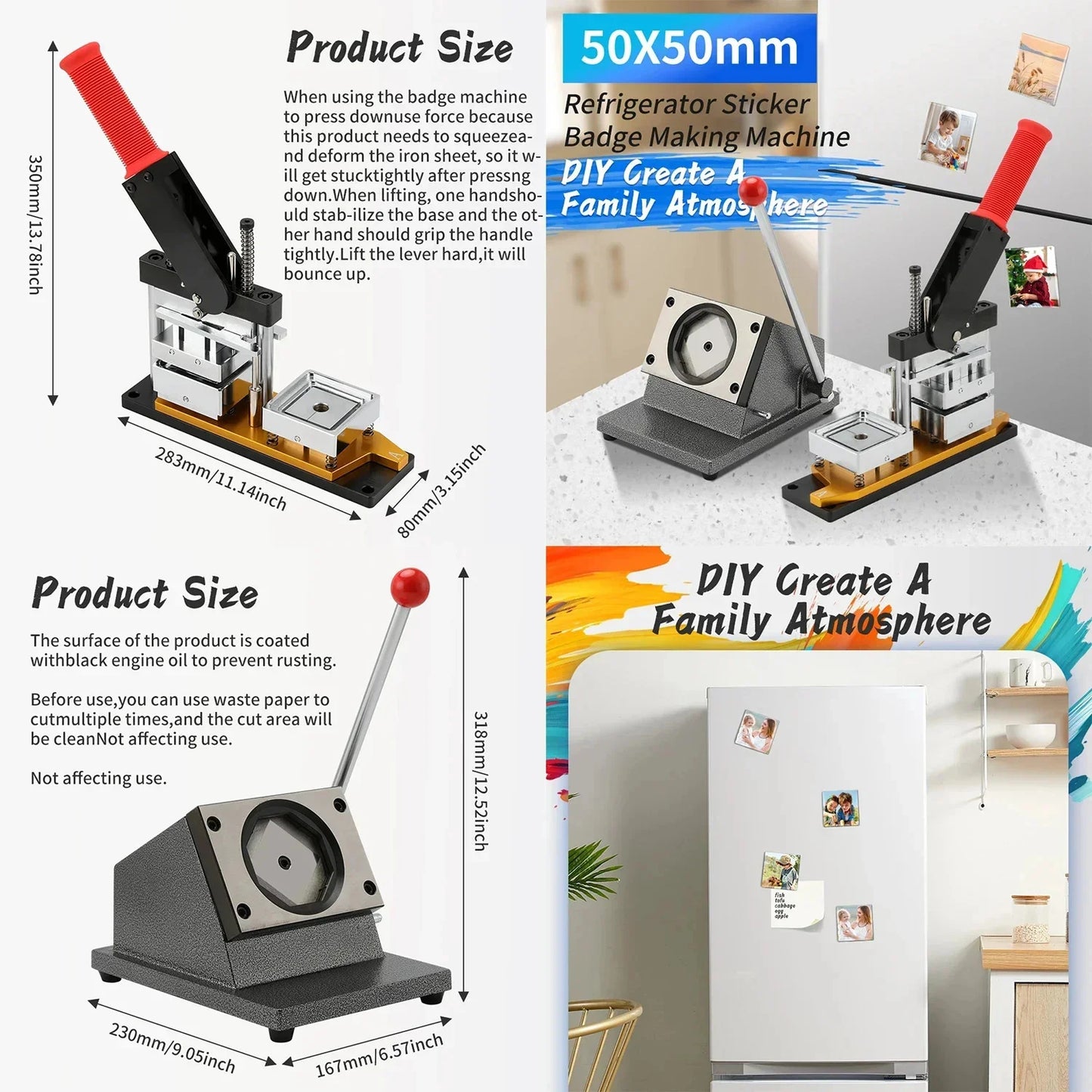 2*2" 2.5x2.5" Fridge Magnet Button Making Machine 50*50mm Square Refrigerator Magnets Maker Materials Set Pin Maker DIY Buttons