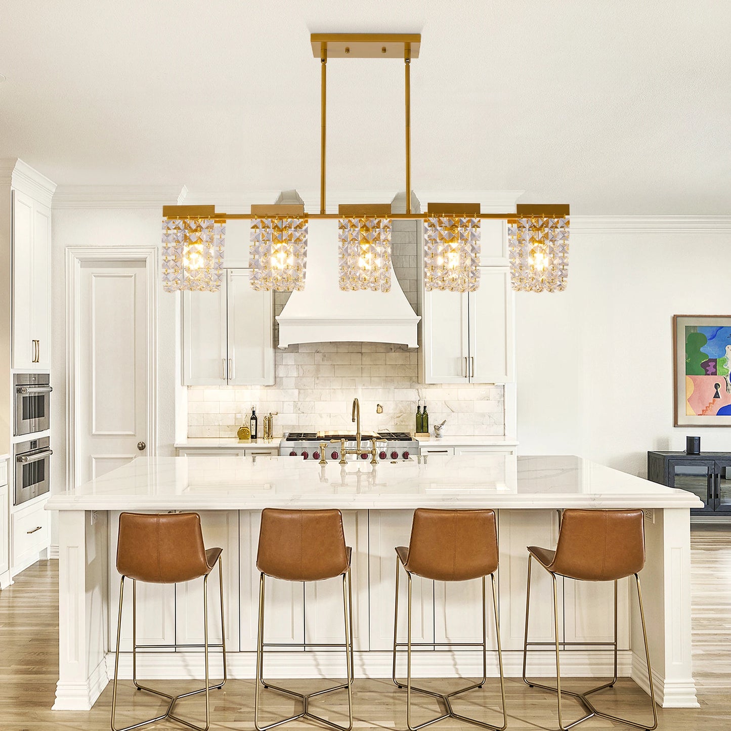 5-Light Luxury Gold Chandeliers for Living Room K9 Crystal Chandelier Fixture LED Lighting Decor for Bedroom Kitchen Island