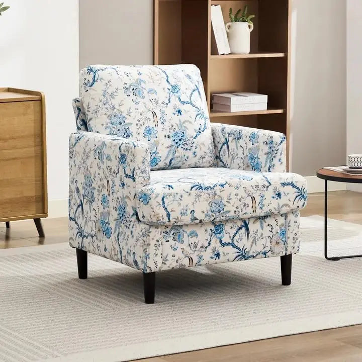Mid-Century Accent Chair,Modern Linen Fabric Armchair for Living Room,Comfy Upholstered Reading Accent Chairs for Bedroom