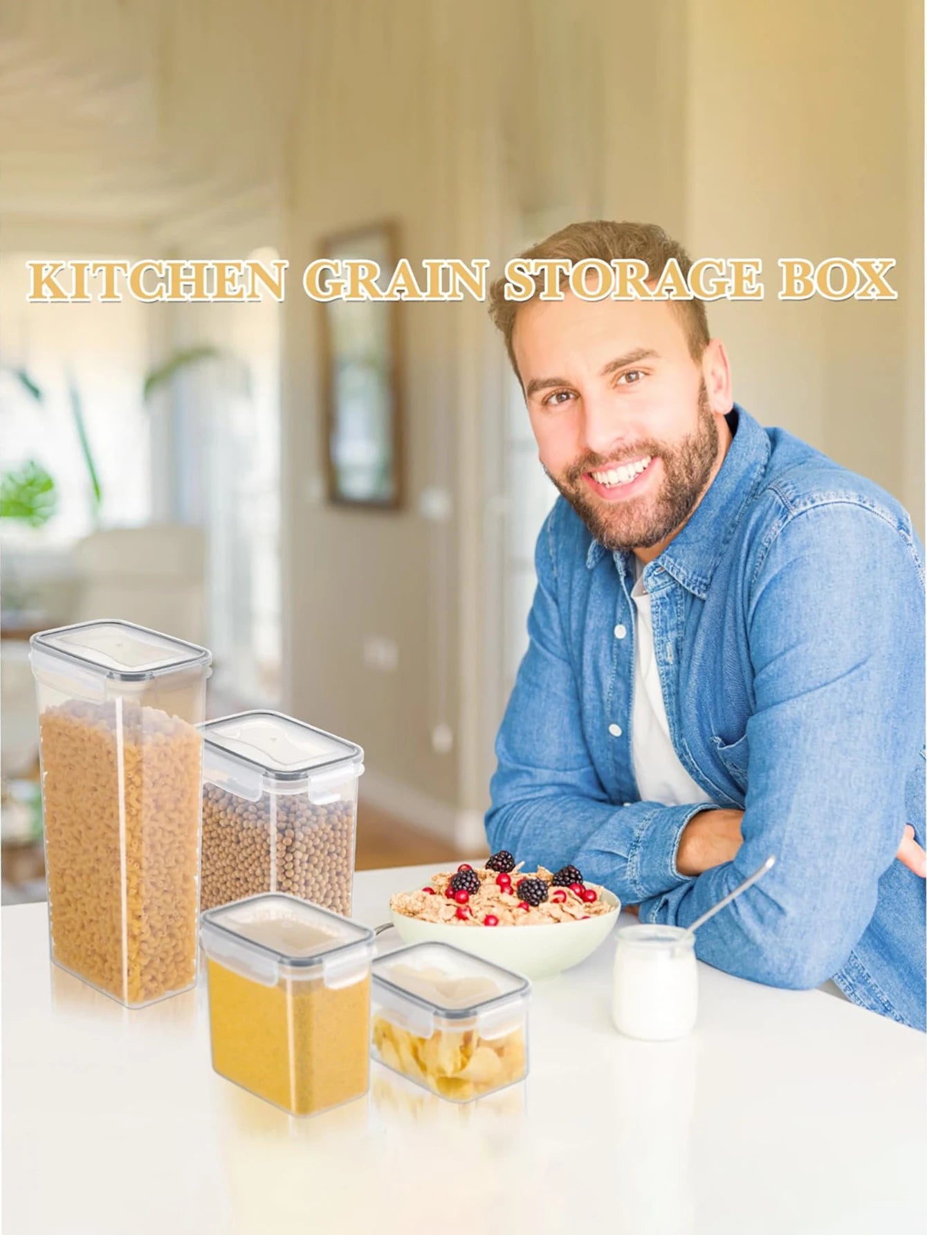 42pcs Sealed food storage containers with LIDS plastic kitchen pantry, dry cargo jars of lactose, grain, flour, sugar, labeled,