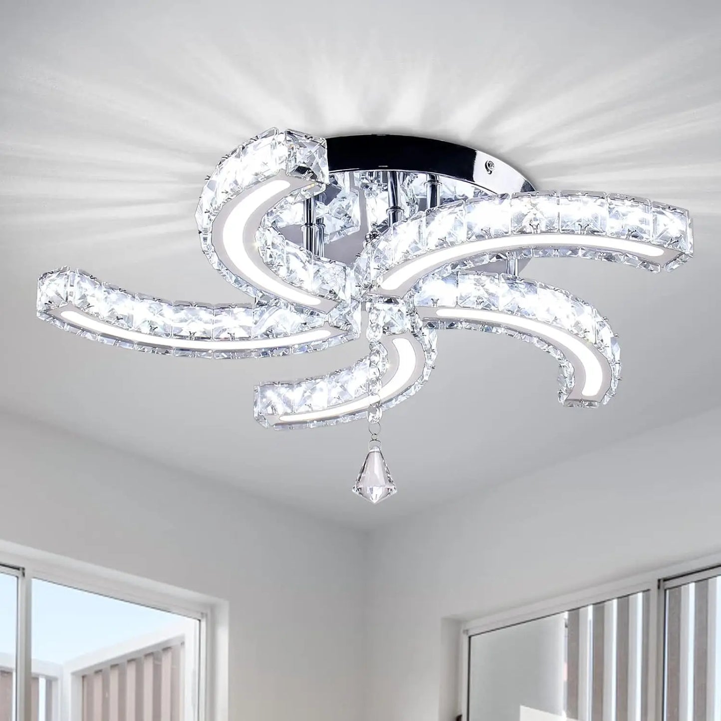 Modern Crystal Chandeliers Acrylic Crystal Led Ceiling Light Fixtures Arm Pendant Lighting Stainless Steel Ceiling Lamp Hanging