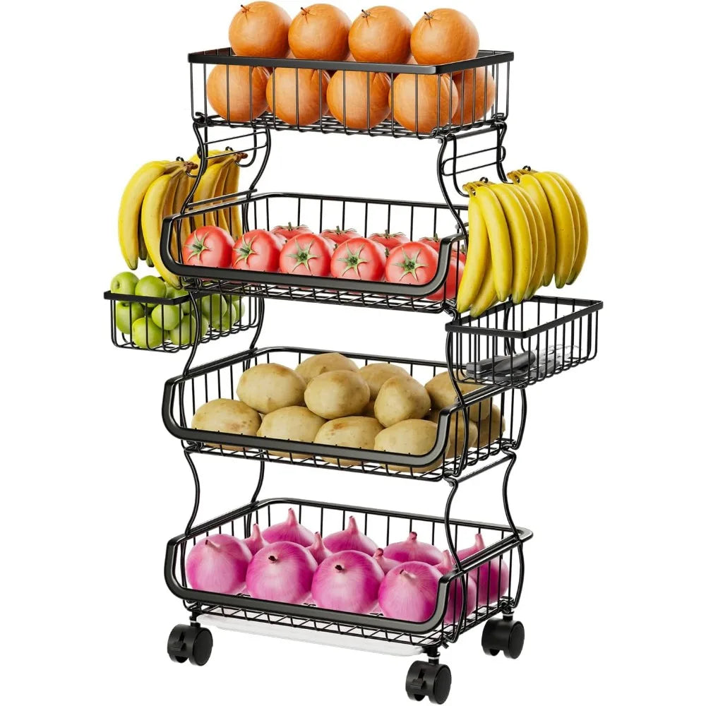 4 Tier Rolling Cart Storage Basket