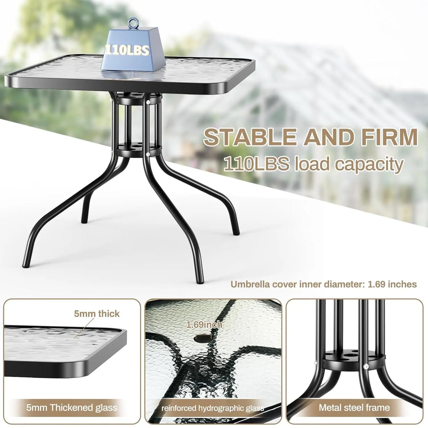 Patio Dining Set 5 Pieces, All Weather Outdoor Furniture W/30"X 30" Table and 4 Stackable Textilene Chairs, Metal, Customized