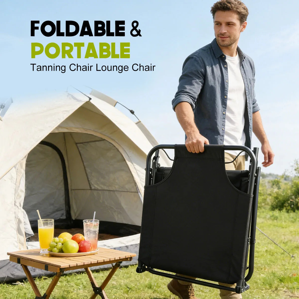 Adjustable Folding Camping Lounge Chair with Removable Soft Cushion, 3 Position Reclining Portable Beach Tanning Chair, Heavy Duty 330 LBS Fold Up Outdoor Chaise Lounge for Pool Patio Office Napping Indoor & Backyard