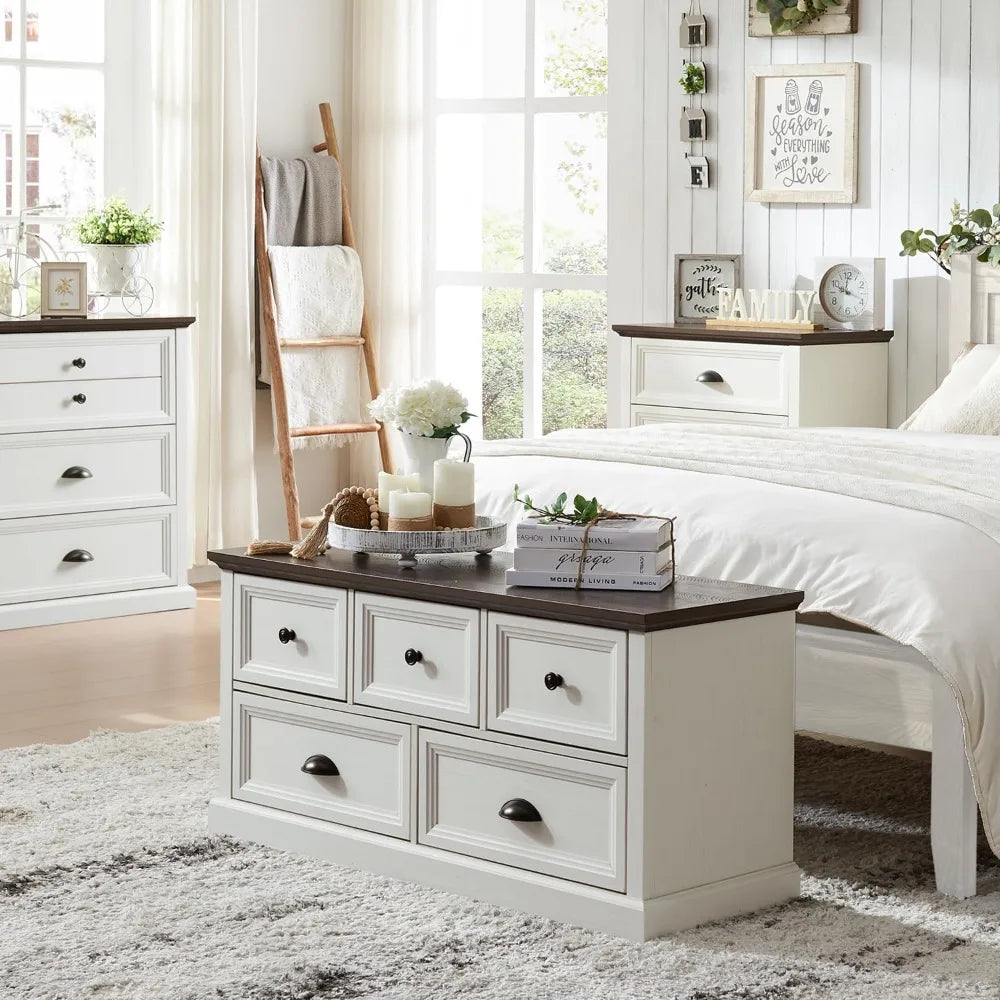 Farmhouse 5 Drawers Dresser for Bedroom, 45 Wide Chest of Drawers, 21 Tall Storage Closet Bench Storage Chest Storage Trunk