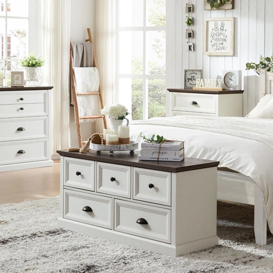 Farmhouse 5 Drawers Dresser for Bedroom, 45 Wide Chest of Drawers, 21 Tall Storage Closet Bench Storage Chest Storage Trunk