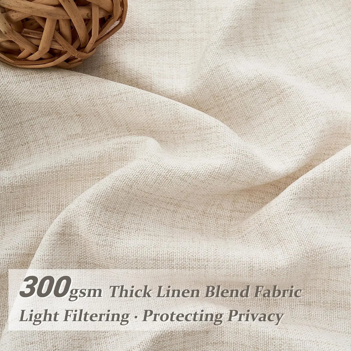 Pinch Pleated Linen Curtains 96 Inches Long, Light Filtering Boho Drape for Living Room Bedroom with Hooks & Rings