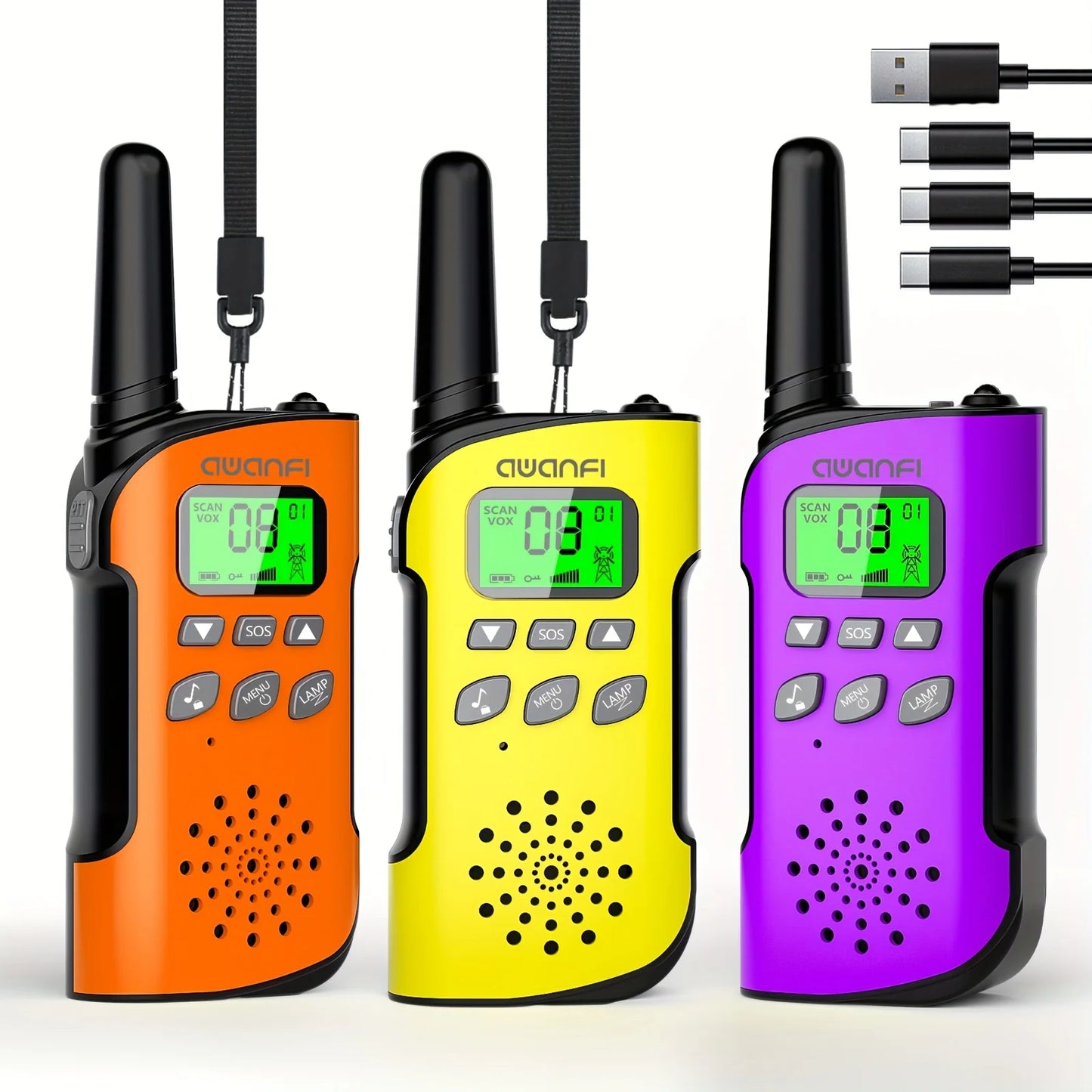 AWANFI Kids Walkie Talkies Rechargeable  2/3/4 Packs Long Range FRS, 22 Channels, VOX, 1000mAh Li-ion Battery for Camping Hiking
