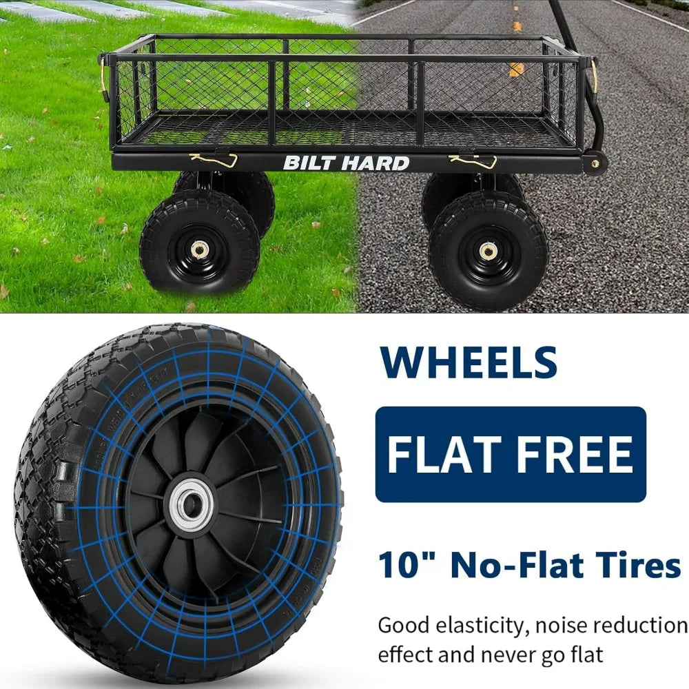 BILT HARD 400 lbs 10" Flat Free Tires Steel Garden Cart with 180° Rotating Handle and Removable Sides, 4 Cu.Ft Capacity Utility