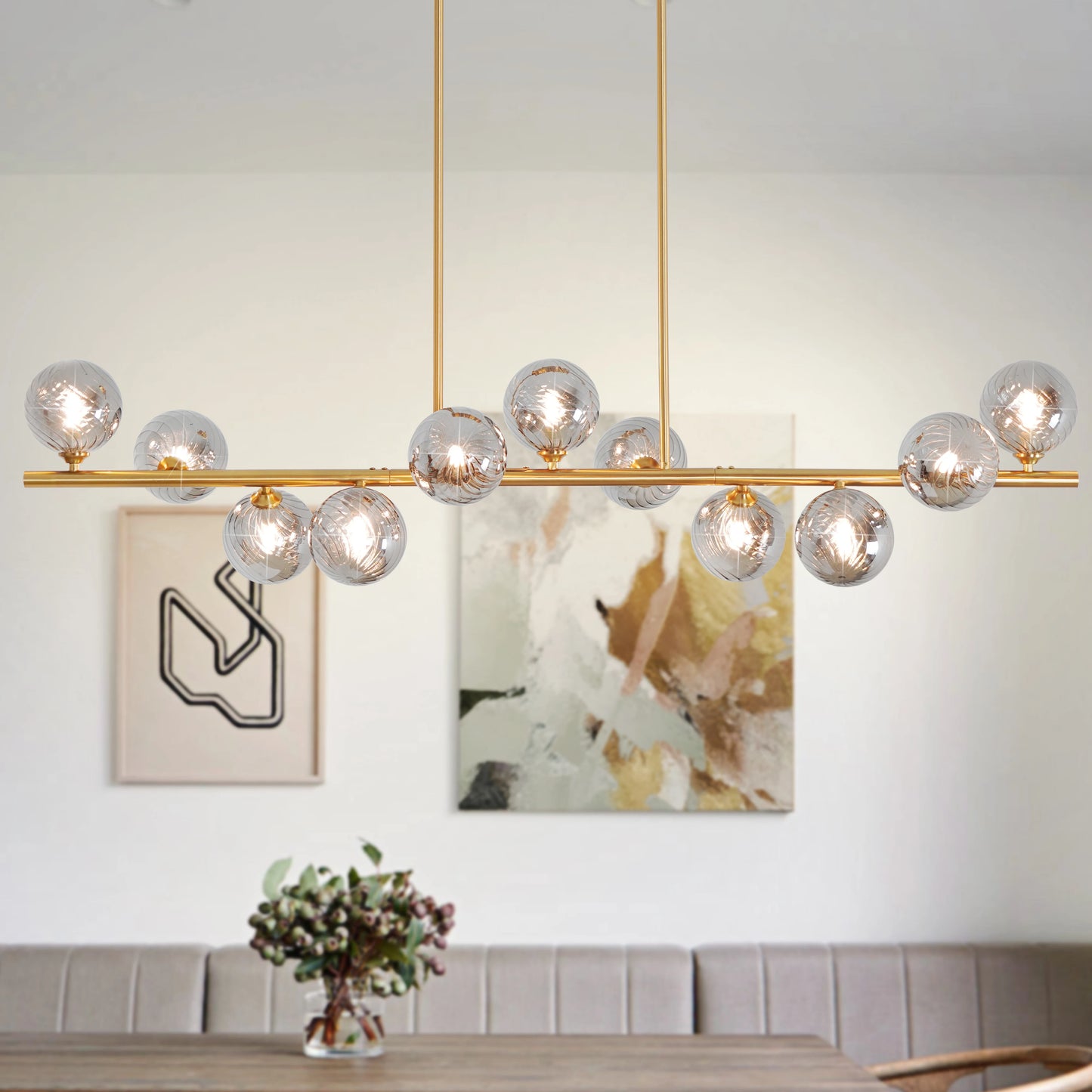 11-Light Linear Chandelier Bubble Chandelier Height Adjustable Chandeliers for Dining Room Kitchen Island 51in Chandelier