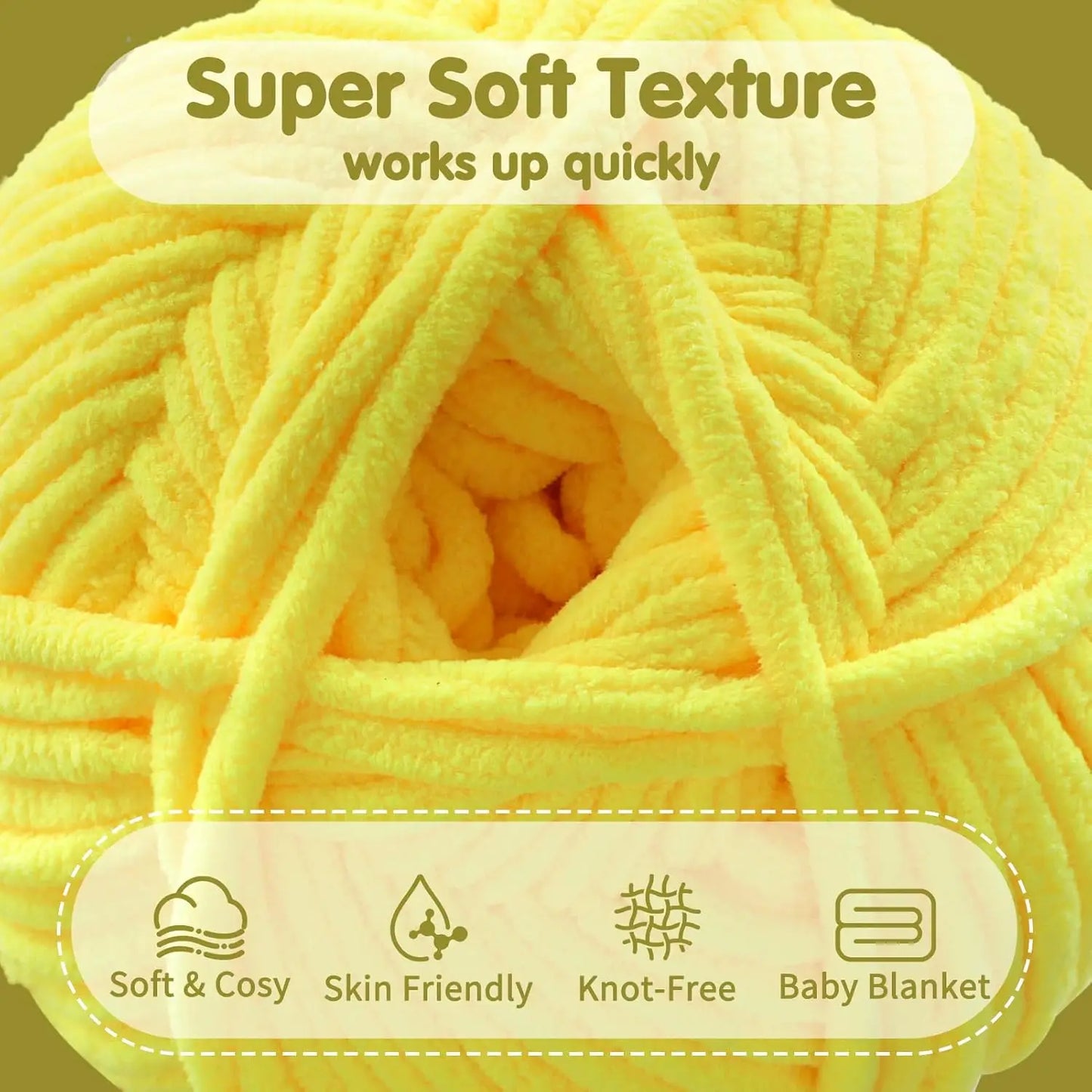 Super Bulky Velvet Chenille Yarn for Crocheting - 2 Skeins 200g Each - Ultra Soft Chunky Knitting Yarn for Baby Blankets