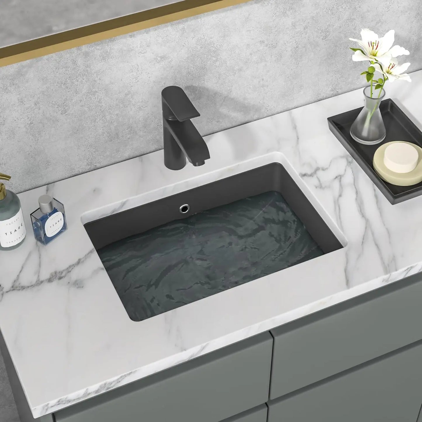 Modern Ceramic Undermount Bathroom Sink 21x15 Inch Rectangular Vessel Vanity Basin with Overflow