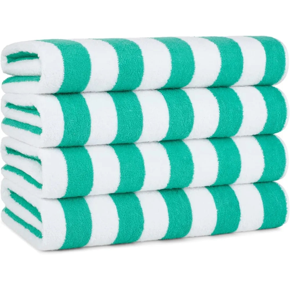 Arkwright Cabana Stripe Beach Towel - Pack of 4, Large Soft Quick Dry Cotton Terry Towels Set for Pool, Swim