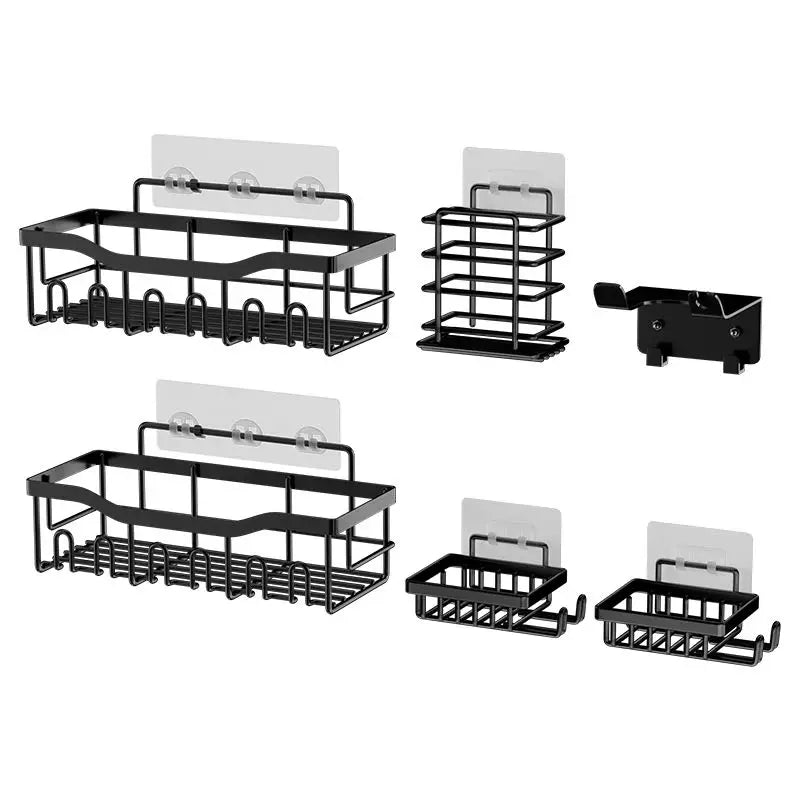 6pcs Stainless Steel Bathroom Kitchen Shelves No Drill Wall Mounted Toilet Organizer Bathroom Kitchen Accessories