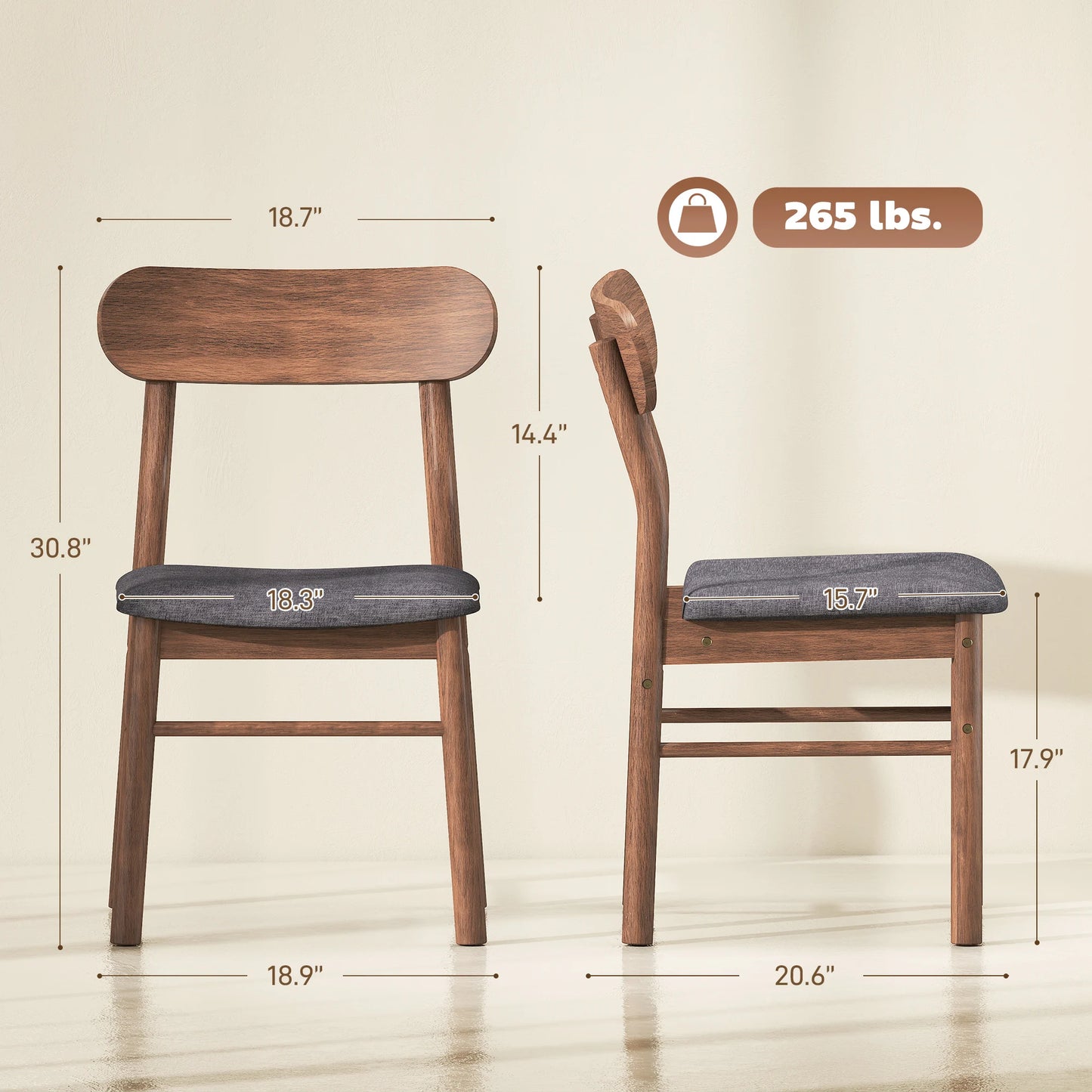 Homcom Dining Chairs Set of 4, Upholstered Solid Wood Kitchen Chairs, Mid-Century Modern Dining Room Chairs with Ergonomic Curved Backrest, Gray