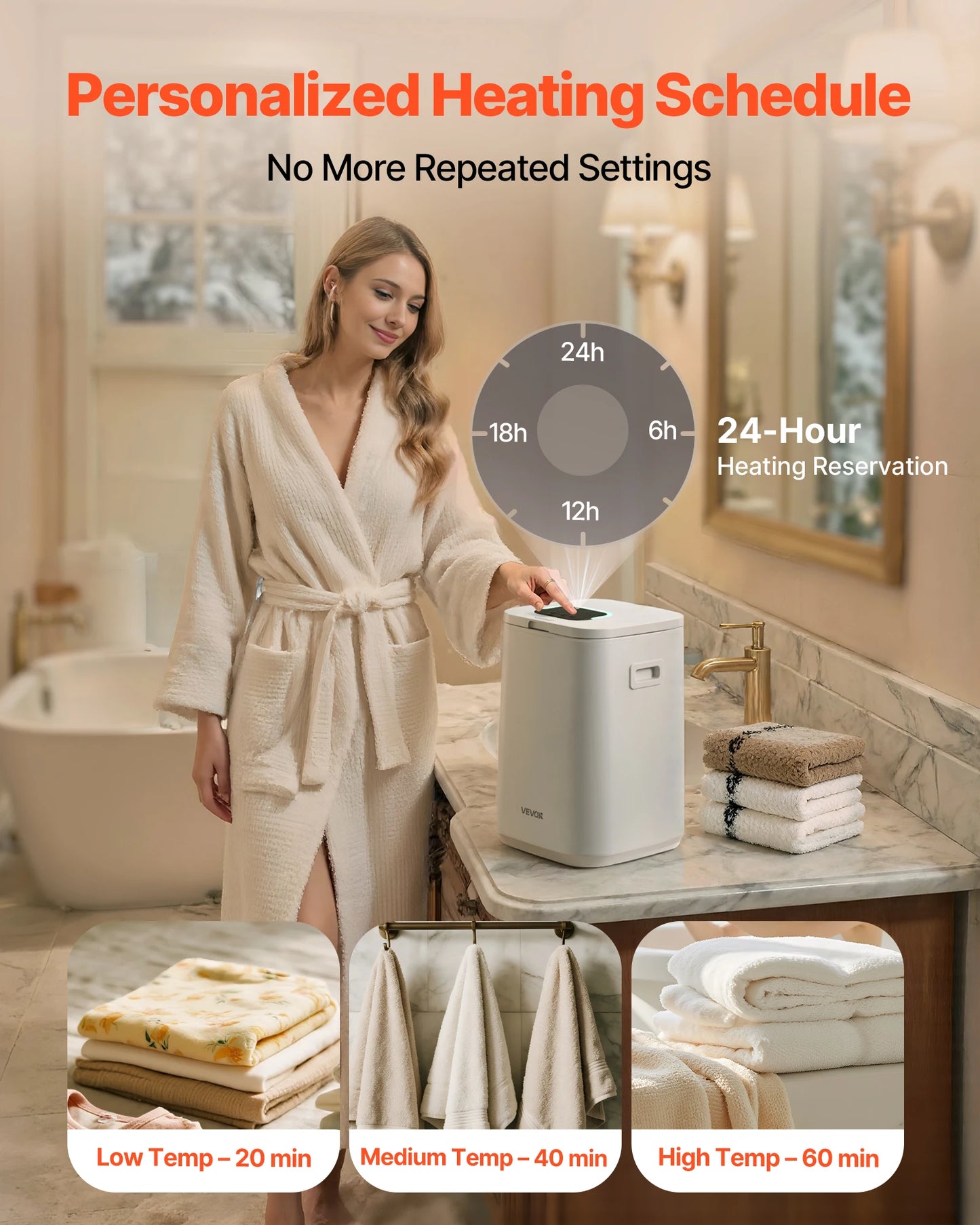 SucceBuy 20L Towel Warmer Bucket w/ LED Light Timer Temperature Setting Security Lock & 4 Hooks Large Blanket Warmers for SPA