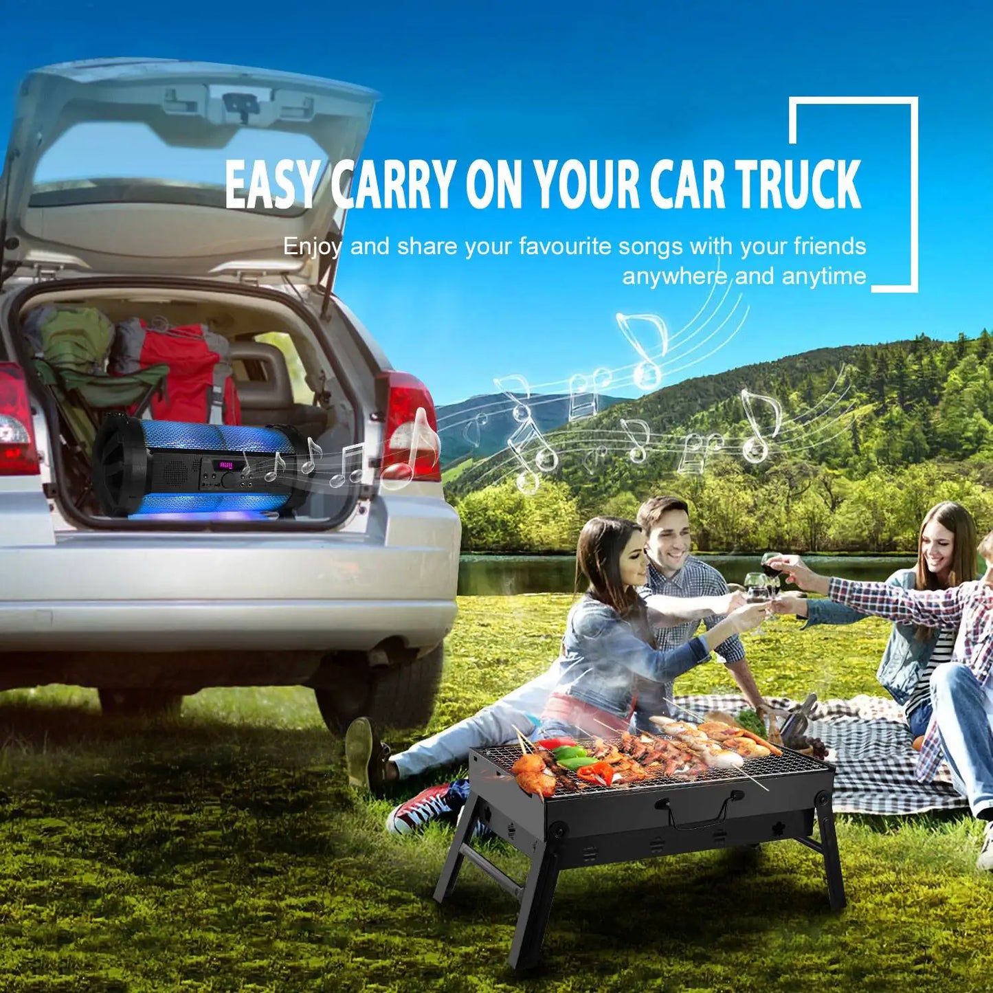 [US Stock] Portable Charcoal BBQ Grill Folding Stainless Steel Barbecue for Outdoor Camping Tailgating Picnic 4-6 People