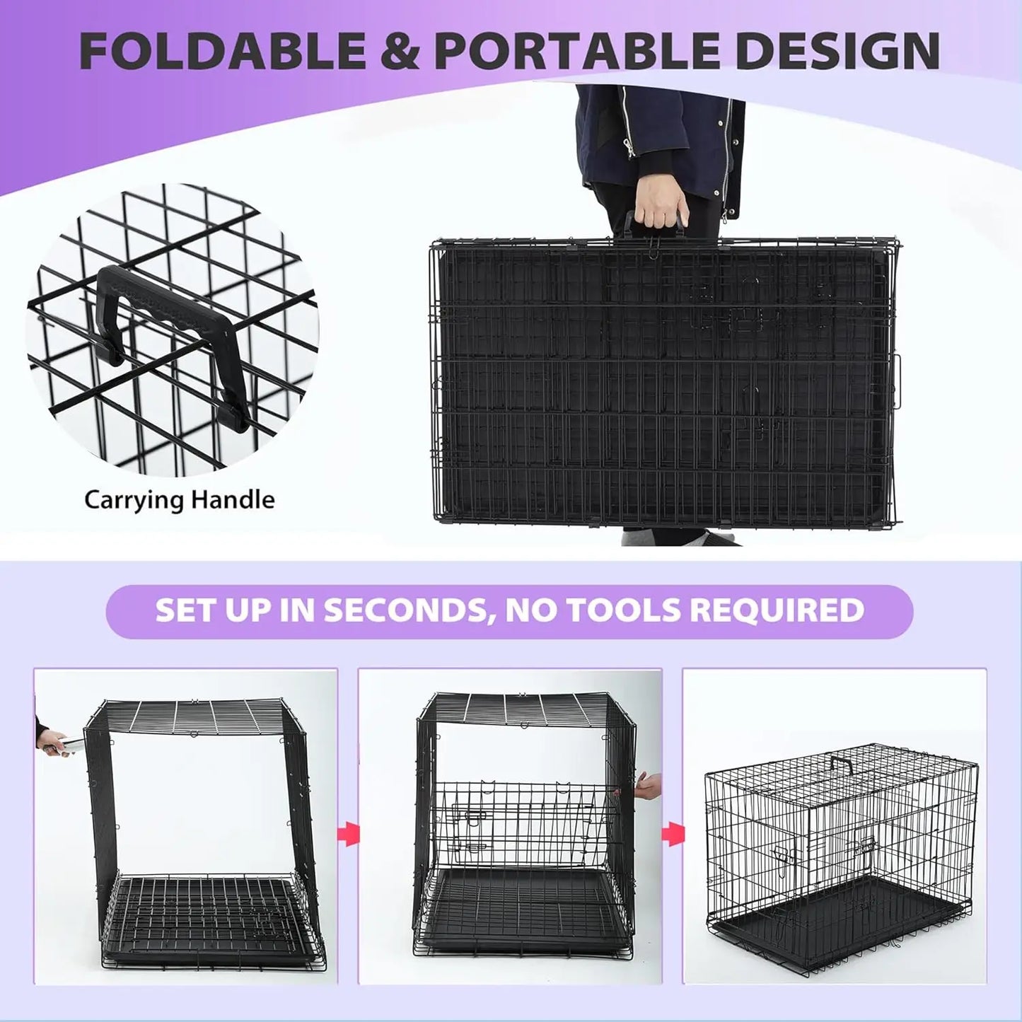 BestPet | Dog Crate | 48" | Blue | Foldable Metal Kennel with Double Doors, Secure Slide-Bolt Latches, Leakproof Tray |
