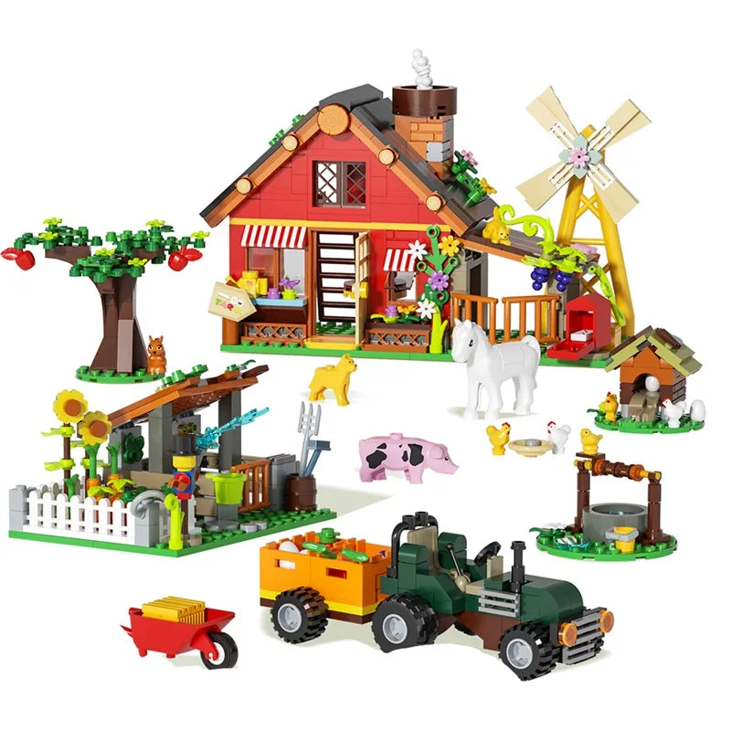 649PCS Creative Windmill Farm Building Blocks with Agricultural Car Animals Trees Plants Brick Accessories Puzzle Kids Toys Gift