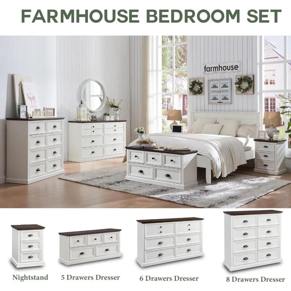 Farmhouse 5 Drawers Dresser for Bedroom, 45 Wide Chest of Drawers, 21 Tall Storage Closet Bench Storage Chest Storage Trunk